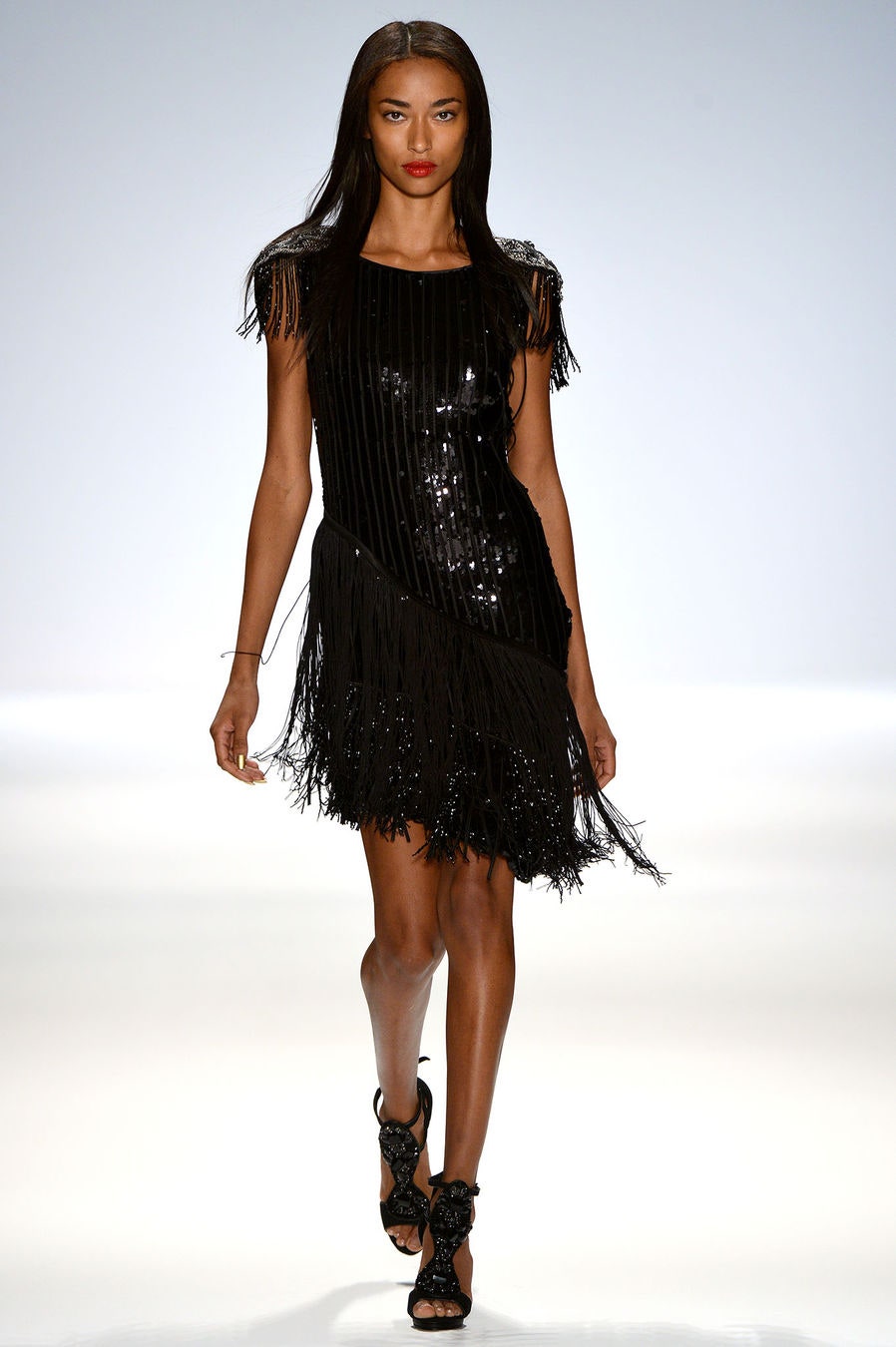 black fringed sequin mini dress