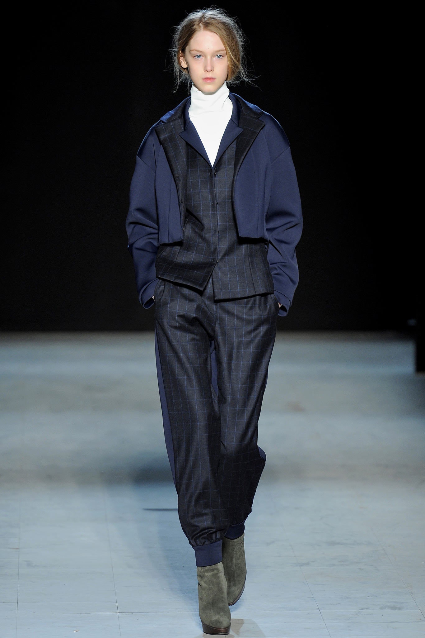 blue unknown v-neck tailored checked buttoned vest