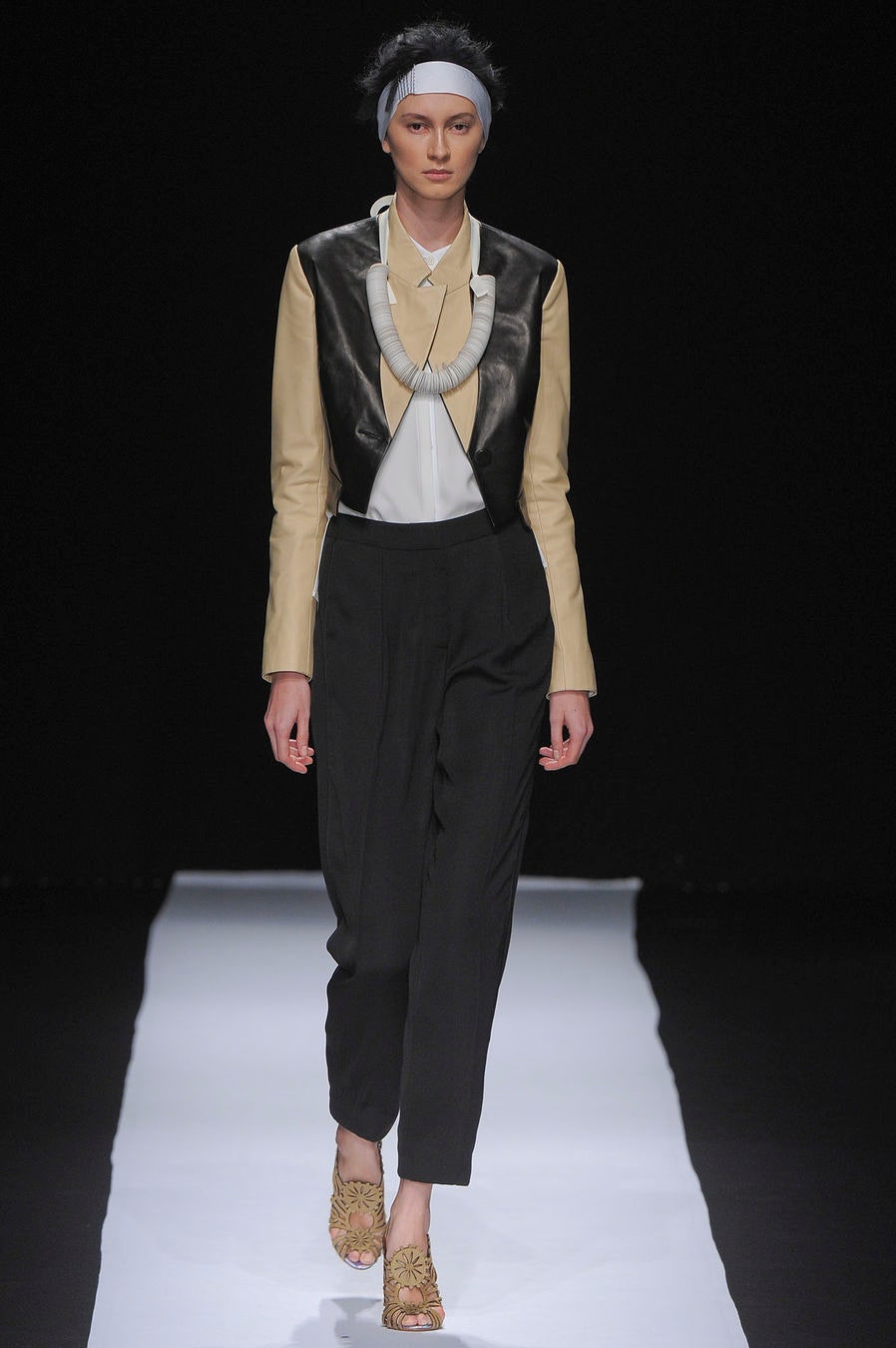 cropped color-block leather jacket