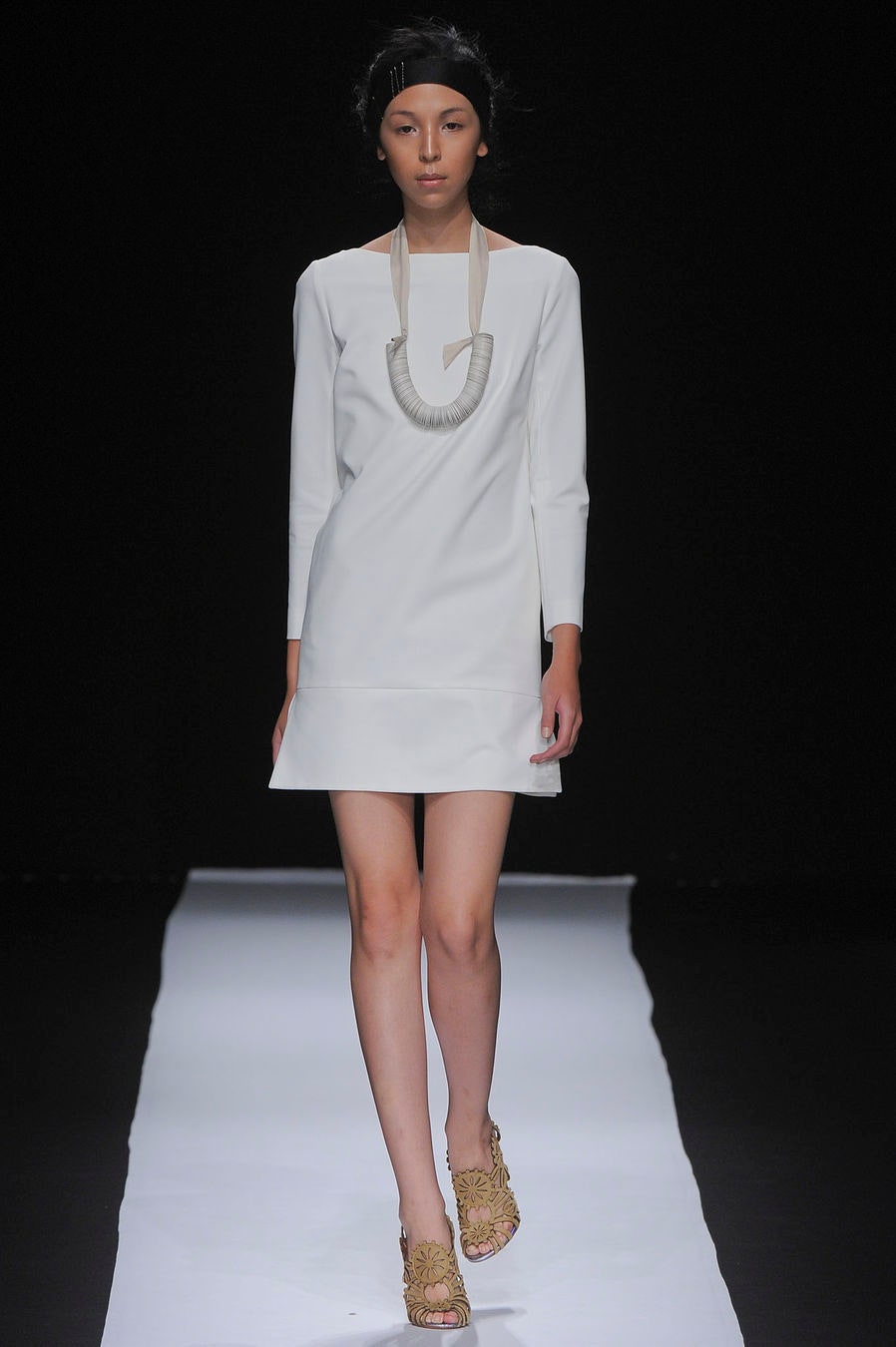 white long-sleeve shift mini dress