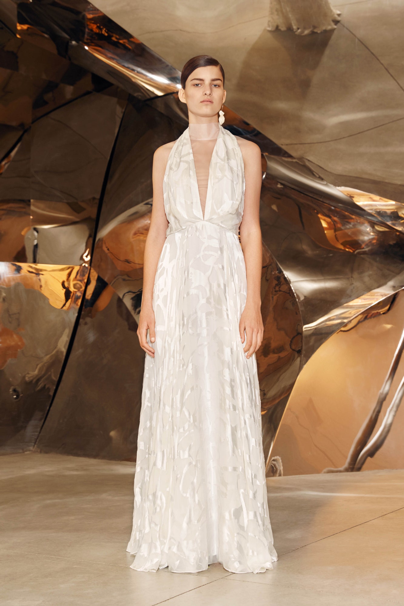 white halter evening gown