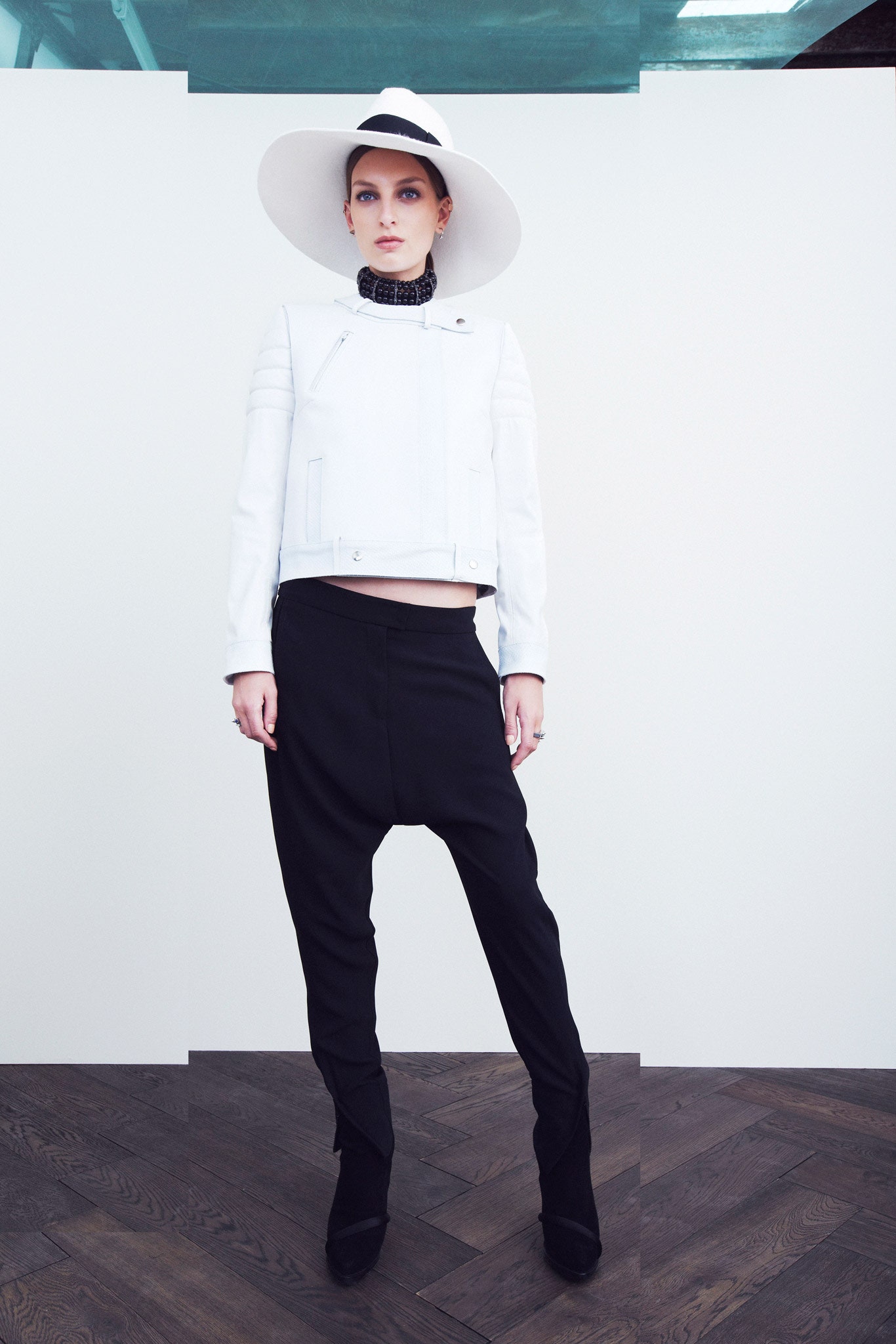 white cropped moto jacket