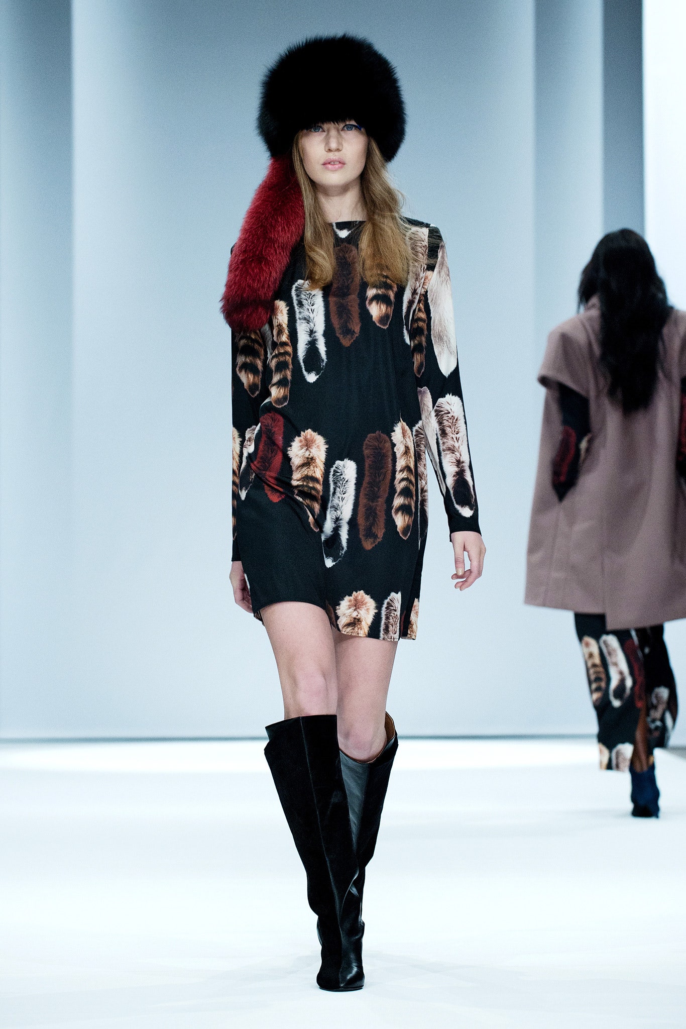 feather-print mini shift dress