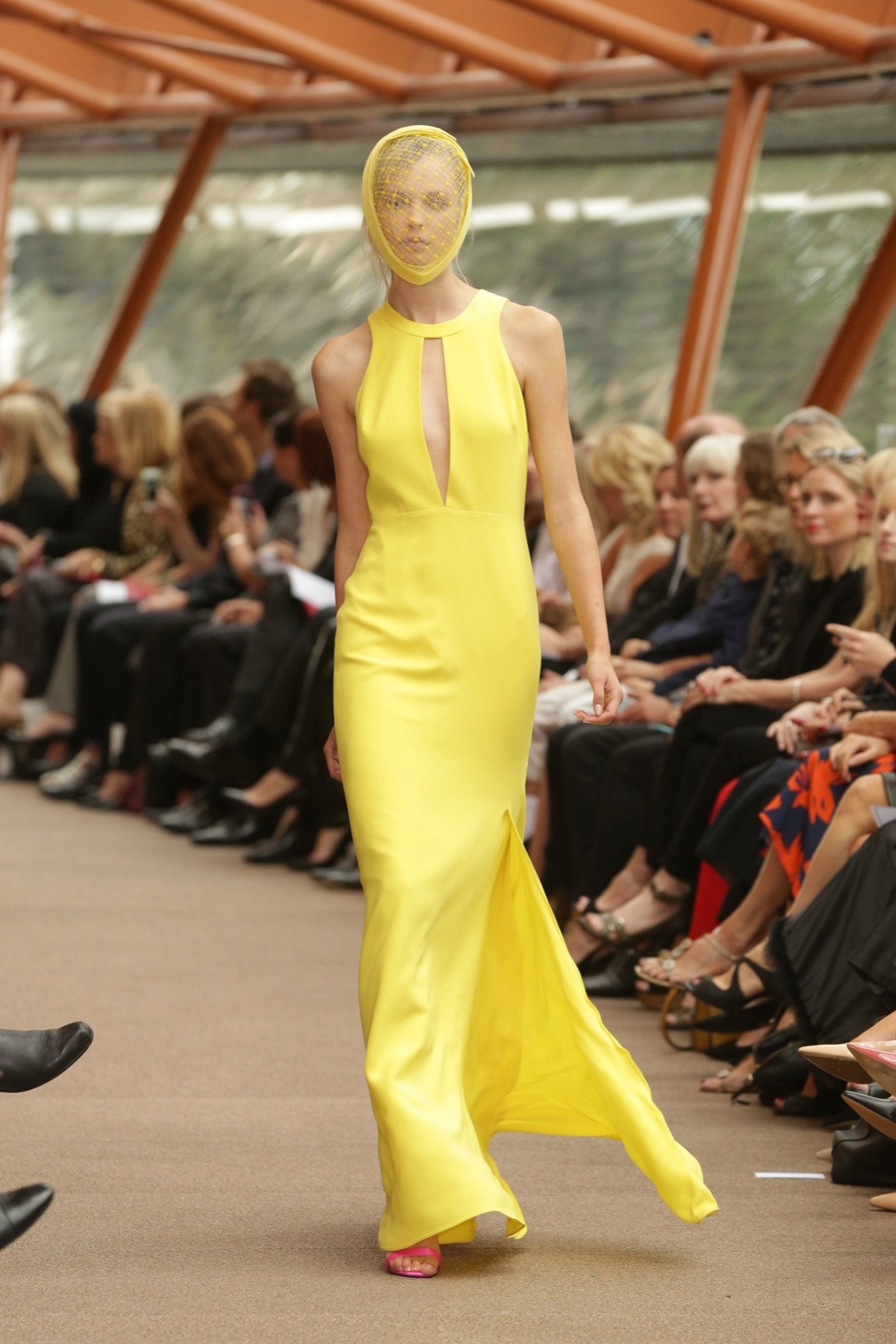 yellow keyhole evening gown