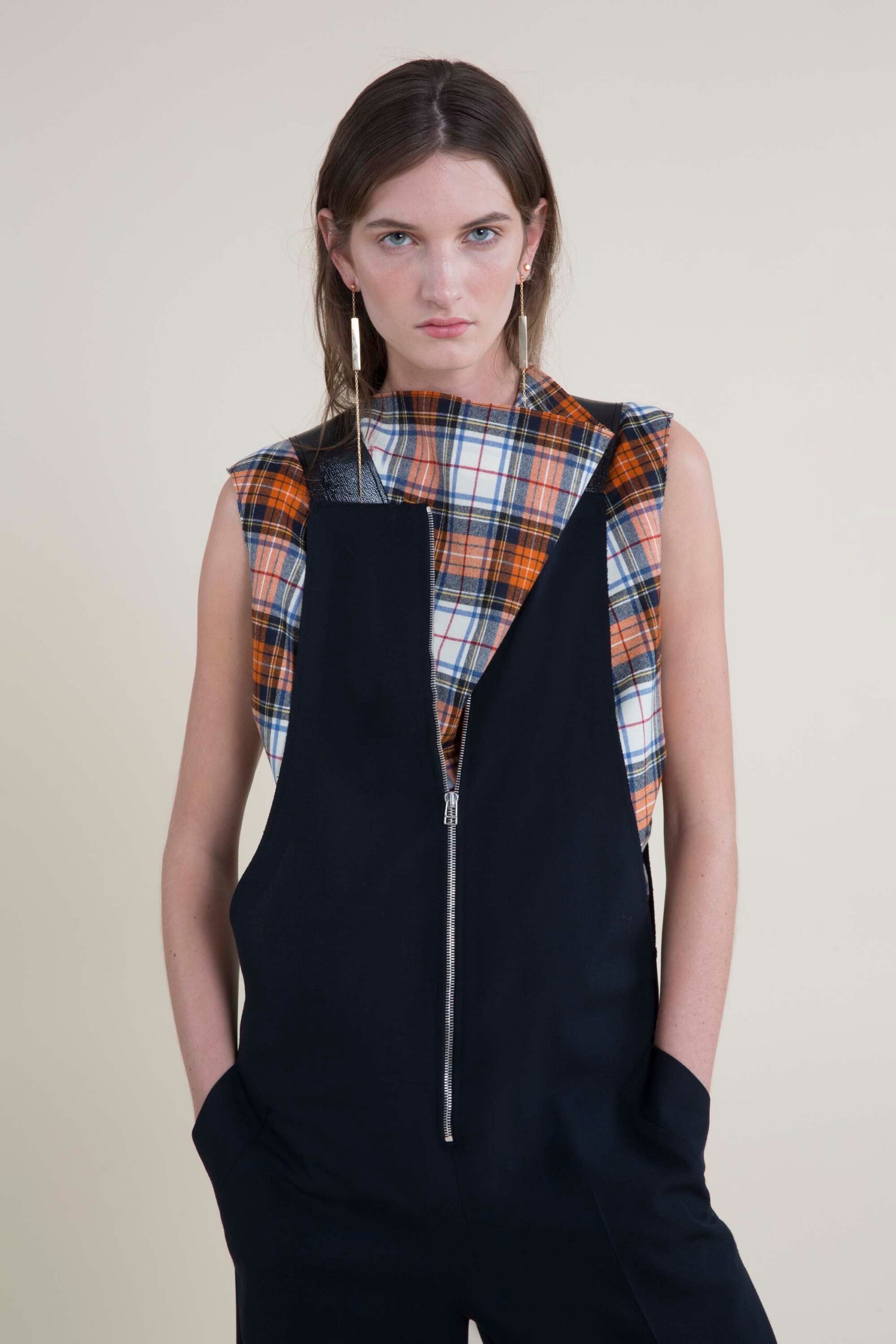 asymmetric plaid shell top