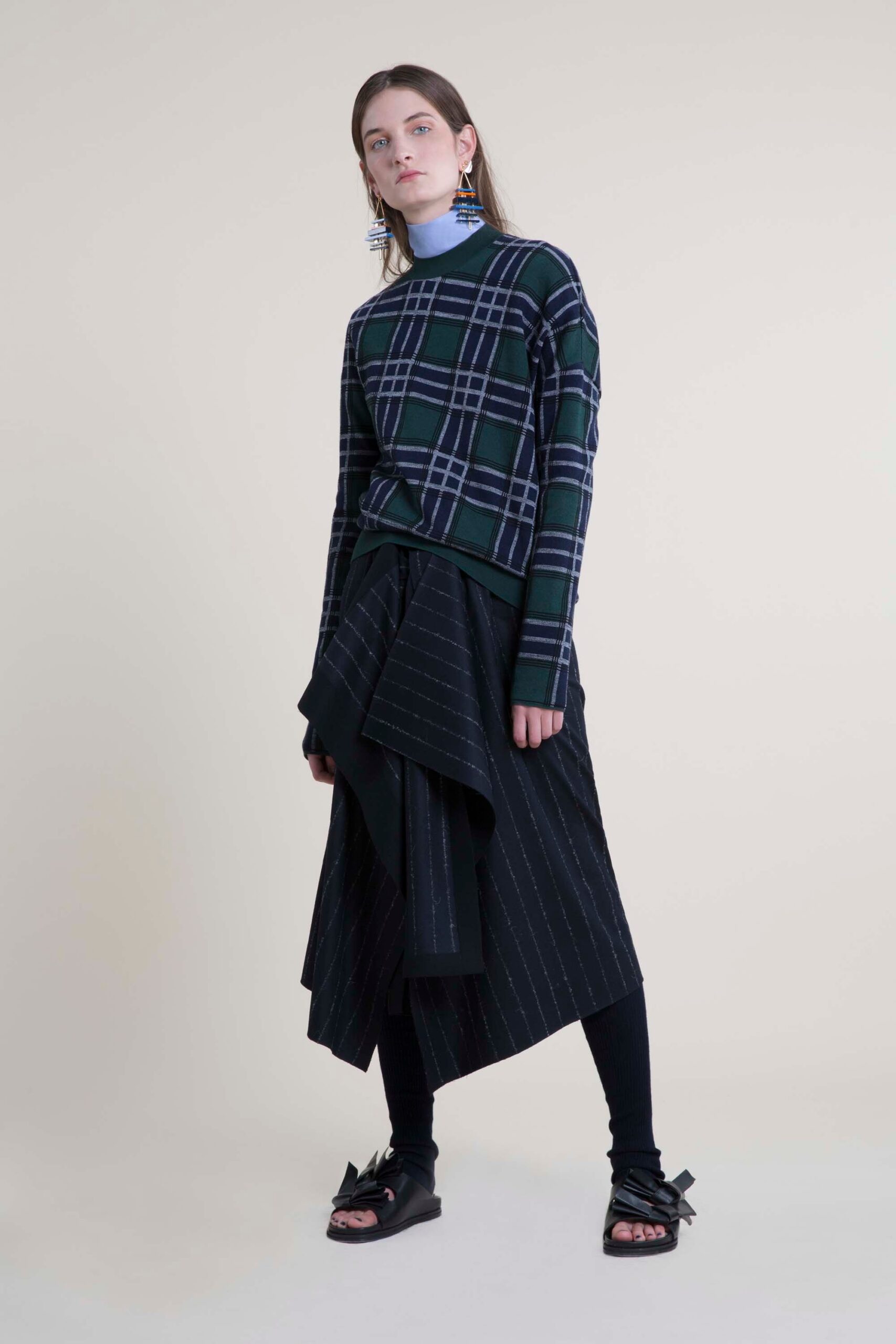 green plaid knit sweater