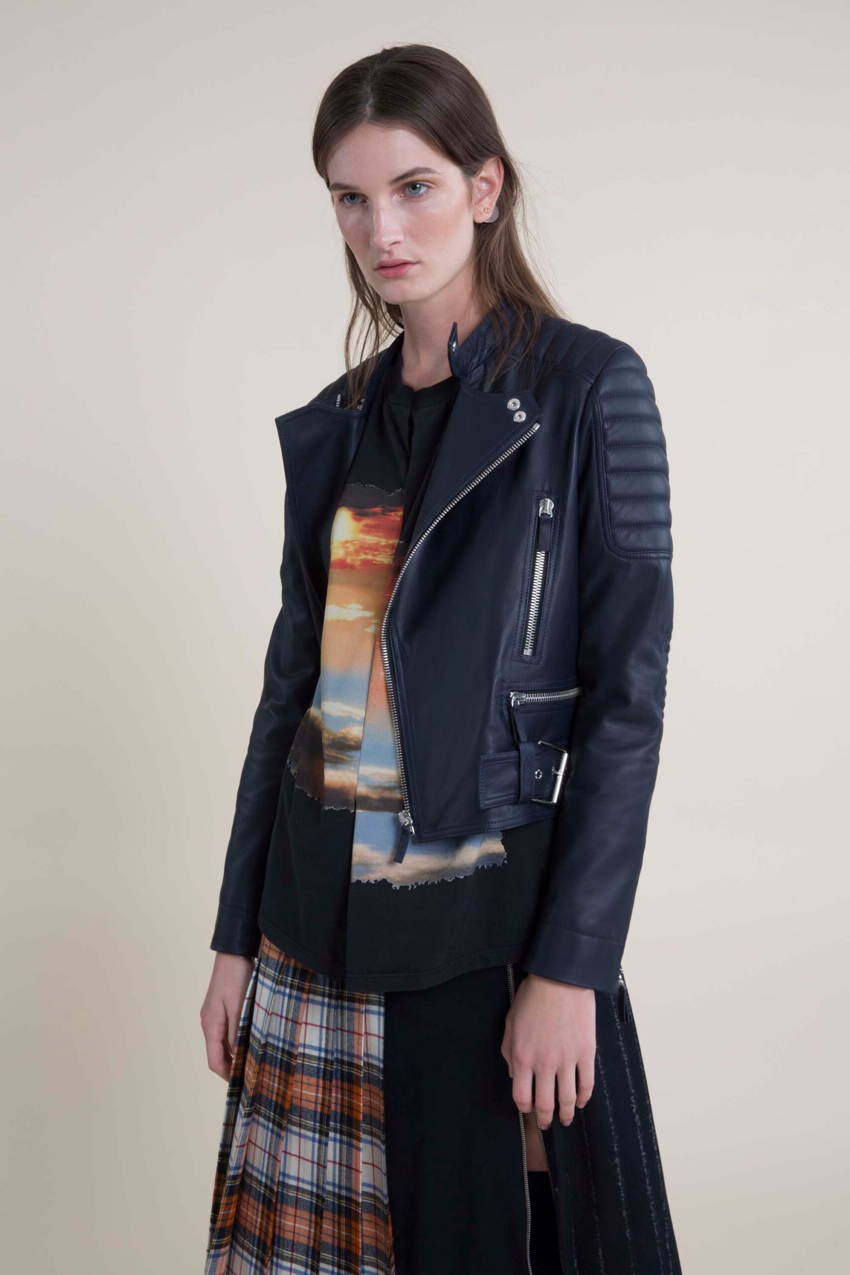 blue leather moto jacket