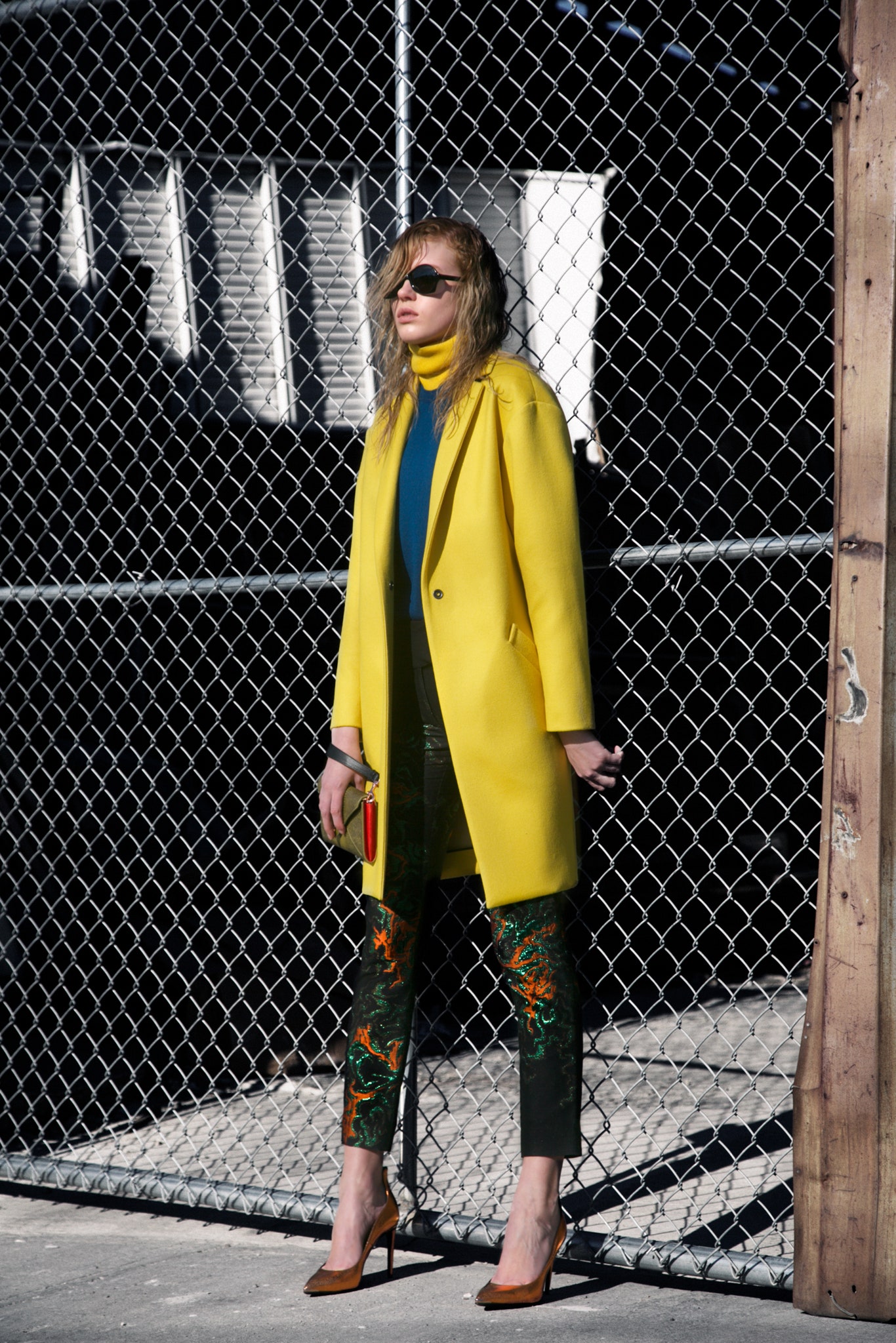 bright yellow wool coat