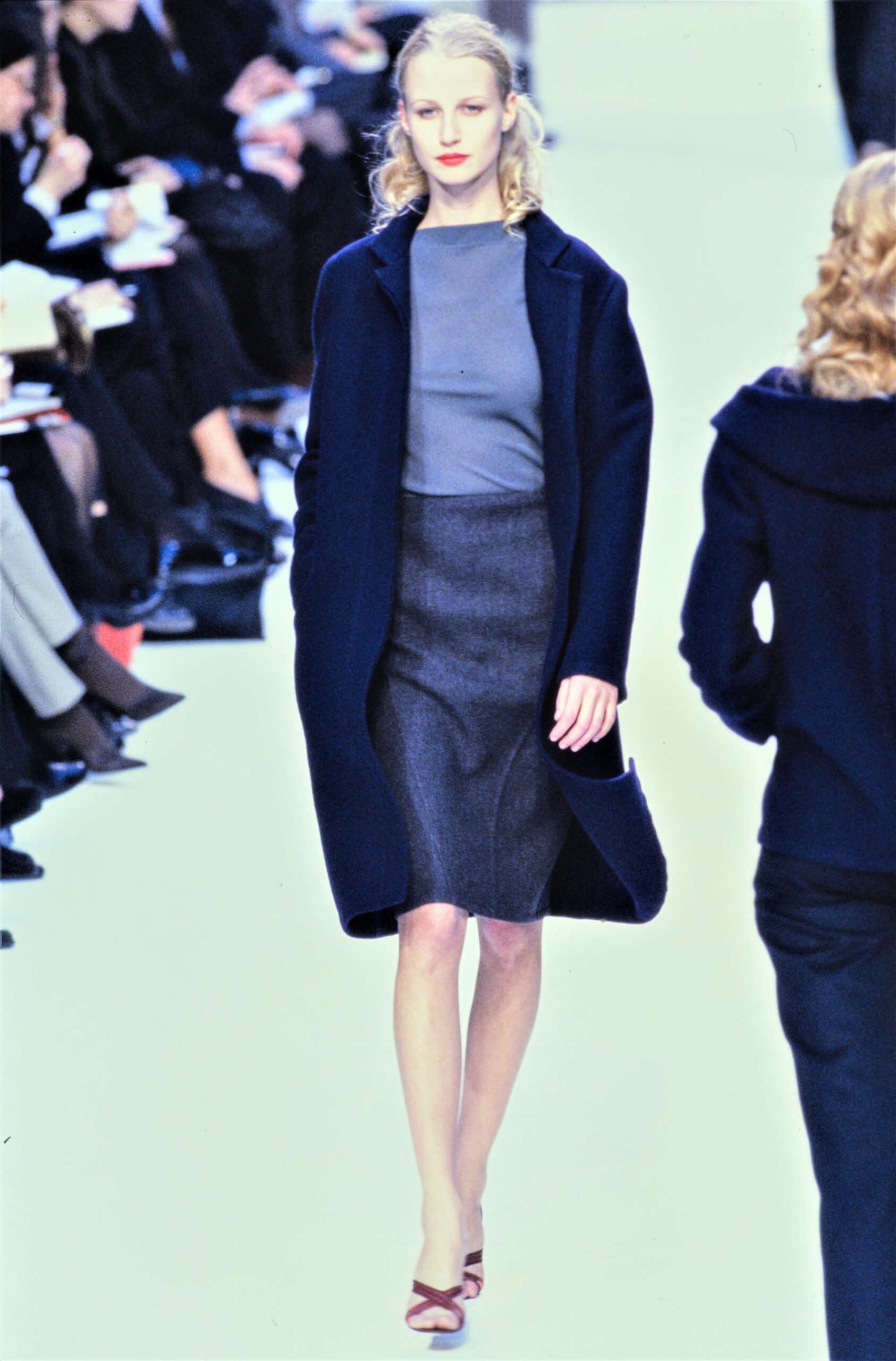 black open-front wool coat