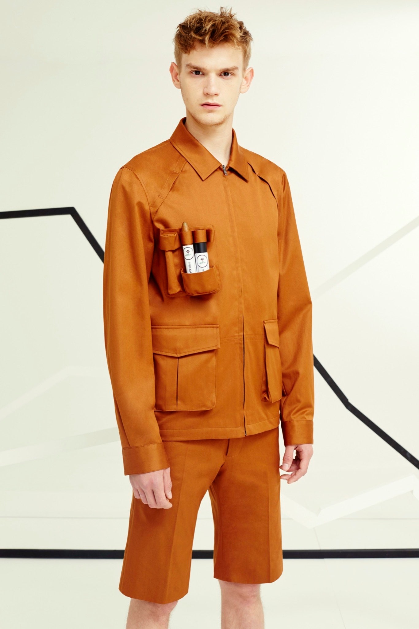 orange unknown long-sleeve collared structured zippered pockets jacket