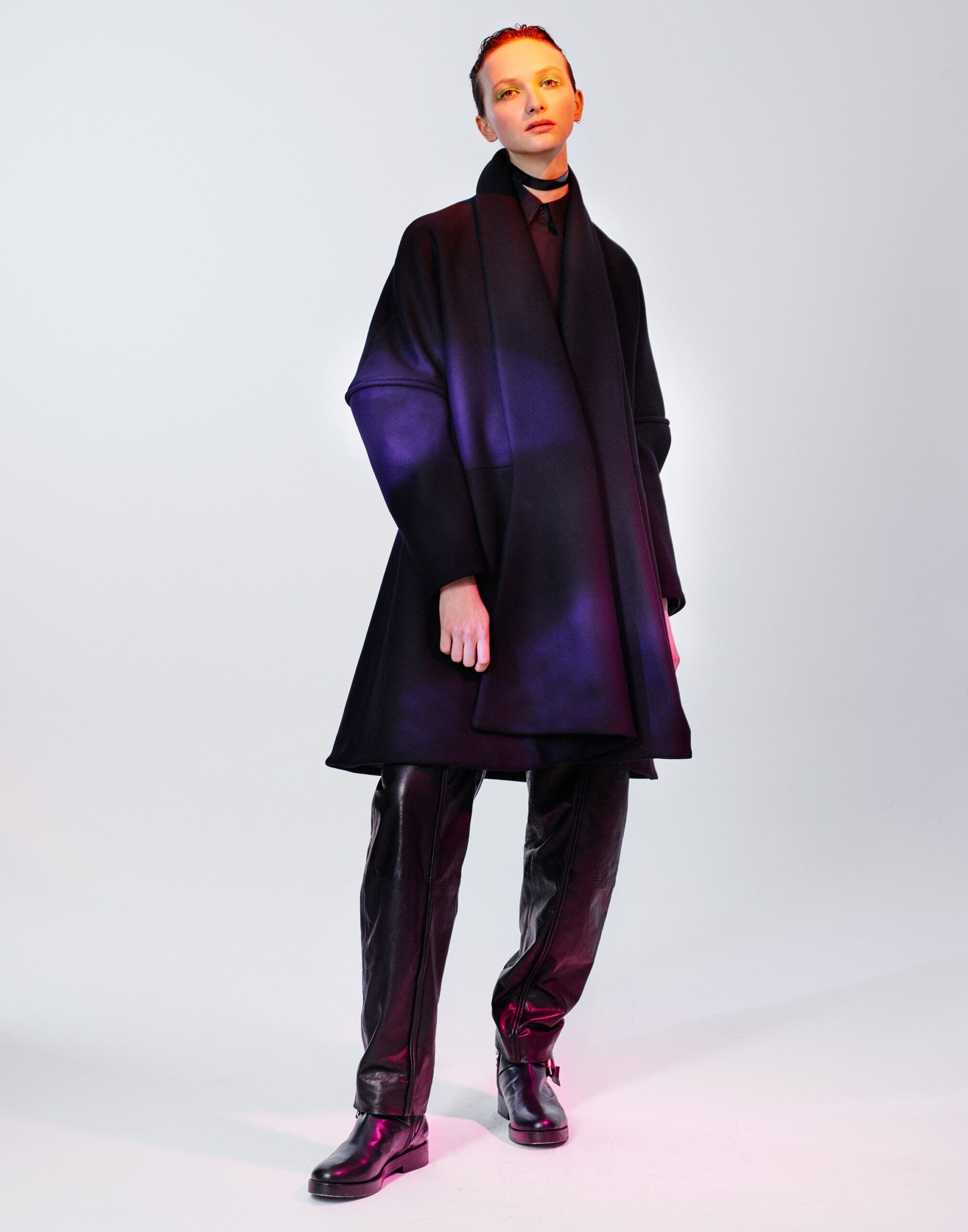 oversized shawl-collar purple coat