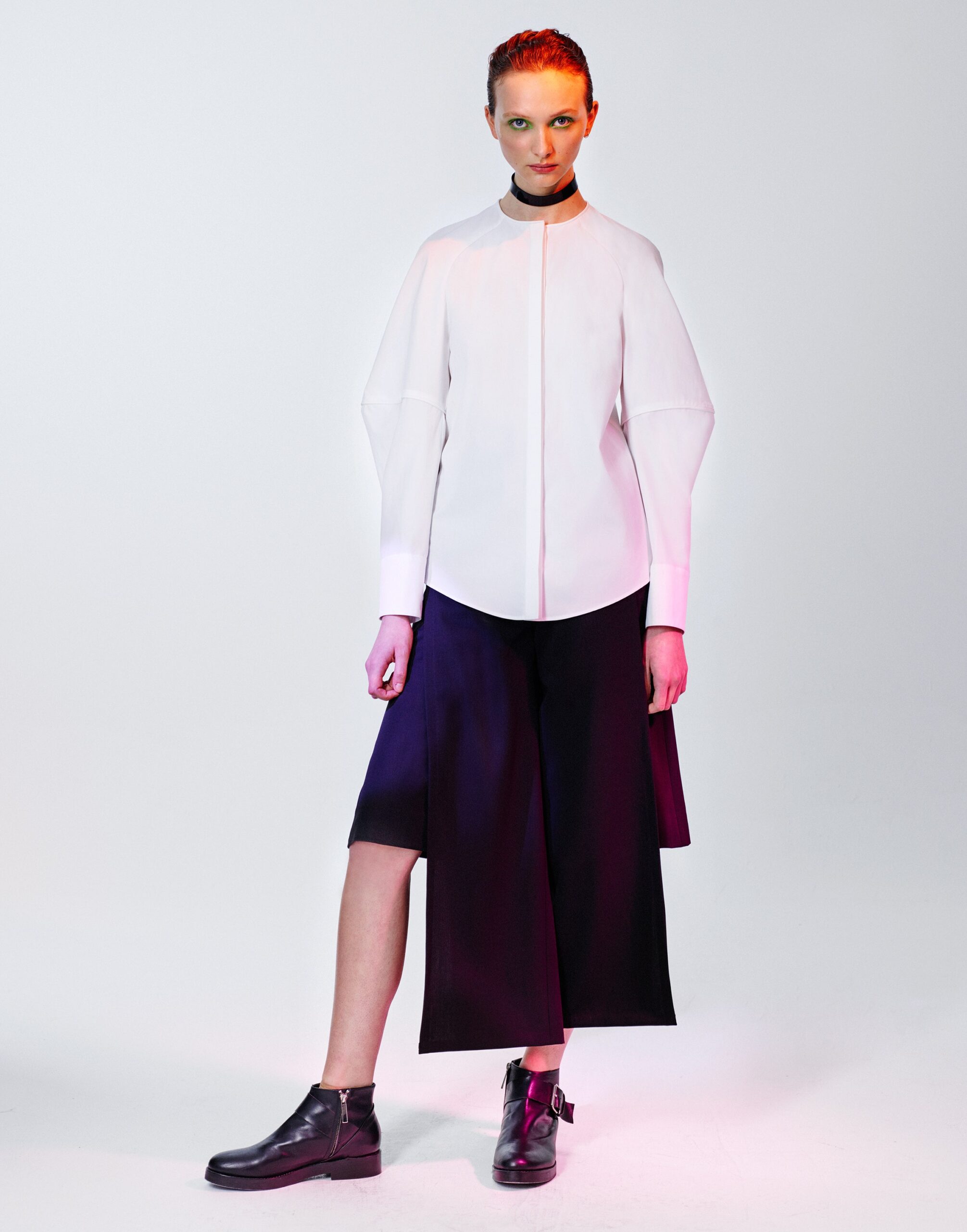 white cape-sleeve blouse