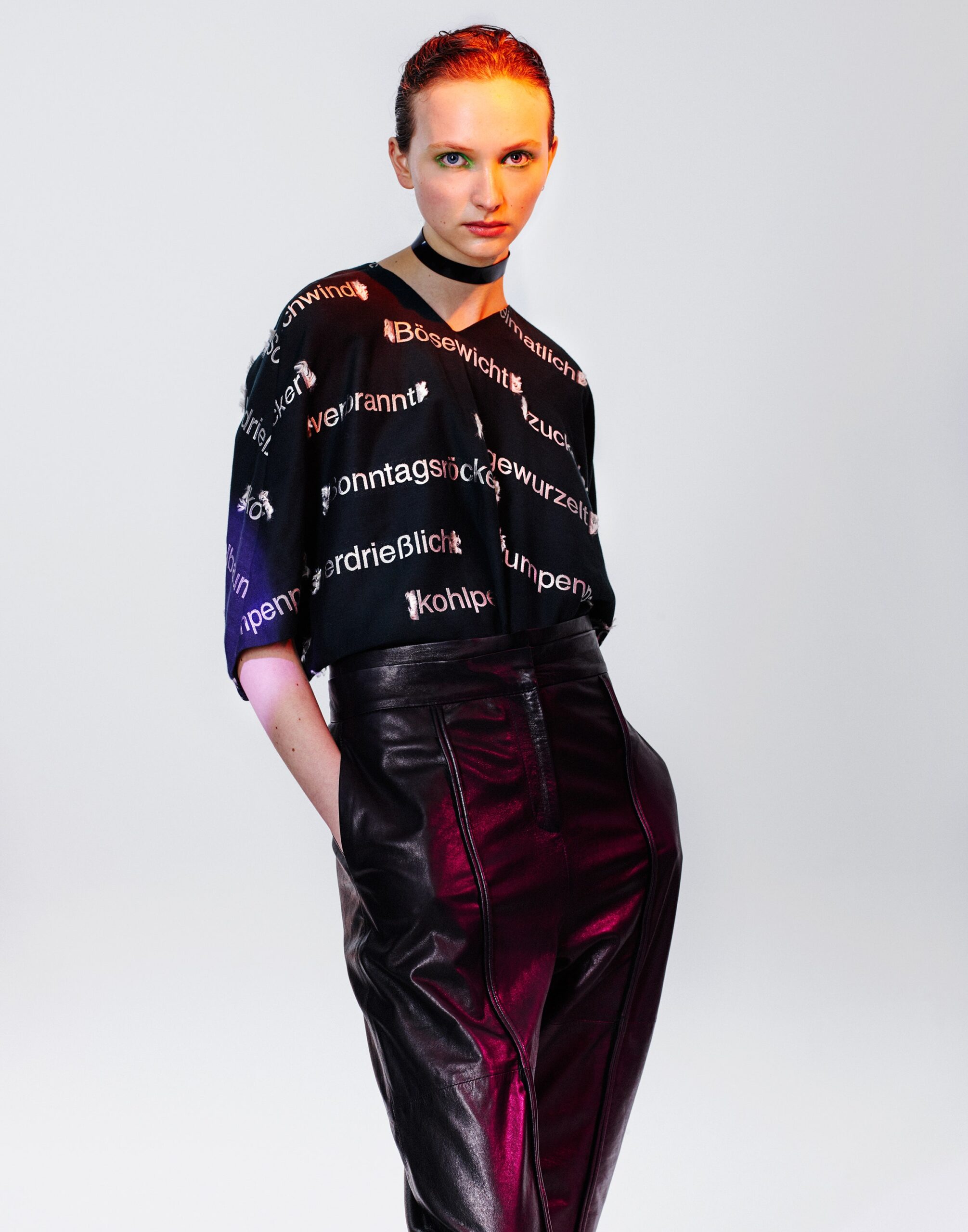 text-print cropped draped top