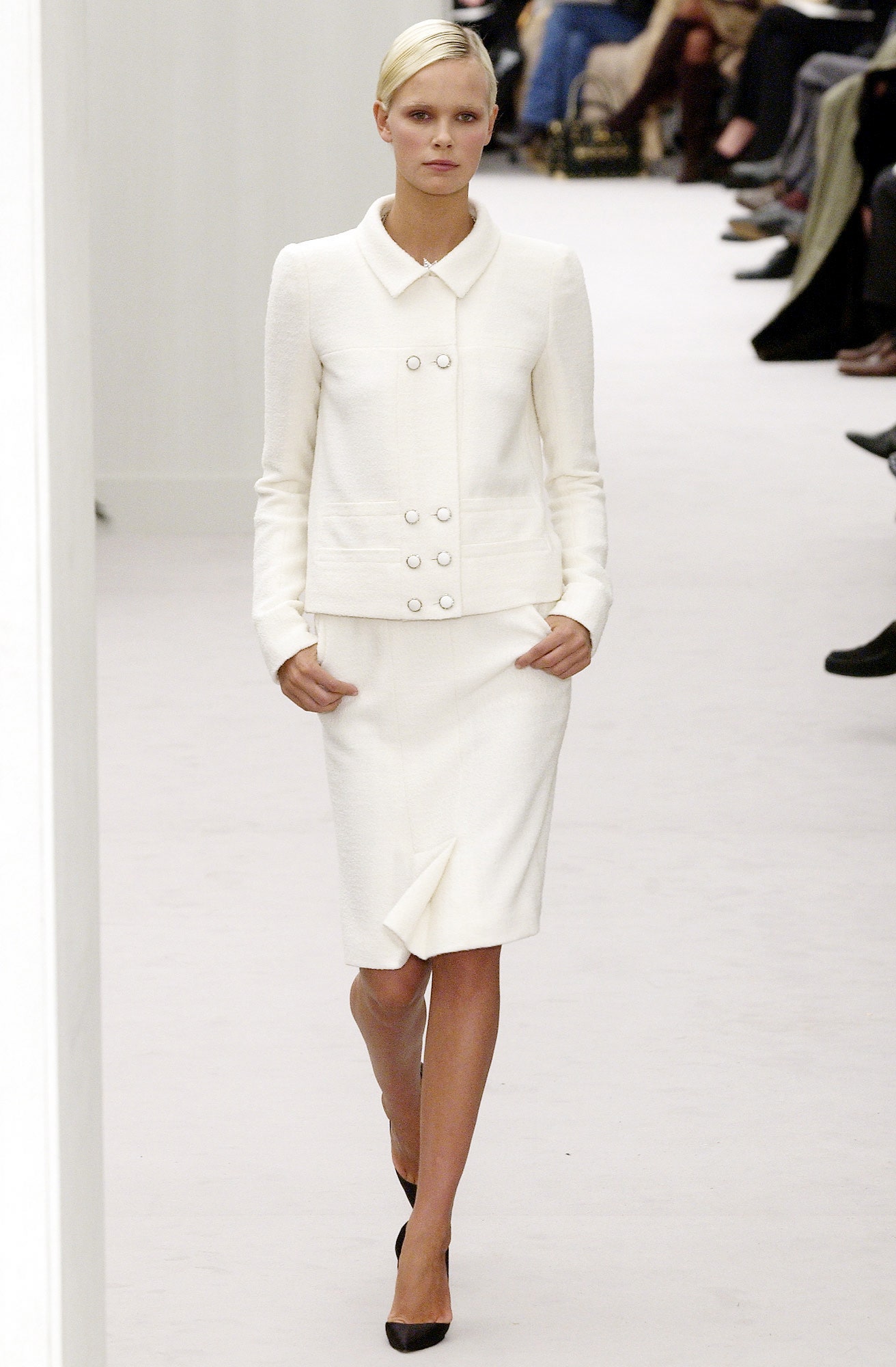 ivory wool fitted pencil draped textured midi skirt