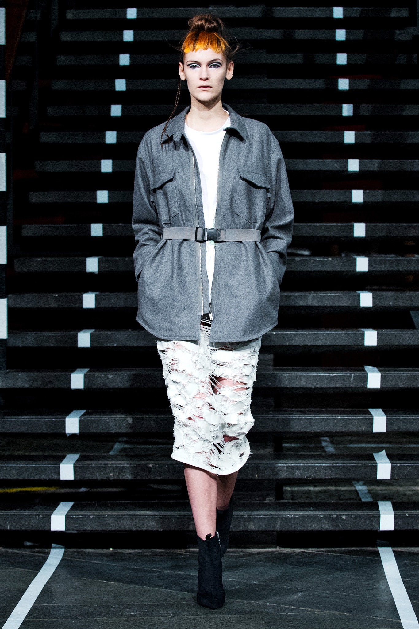 gray belted utility jacket