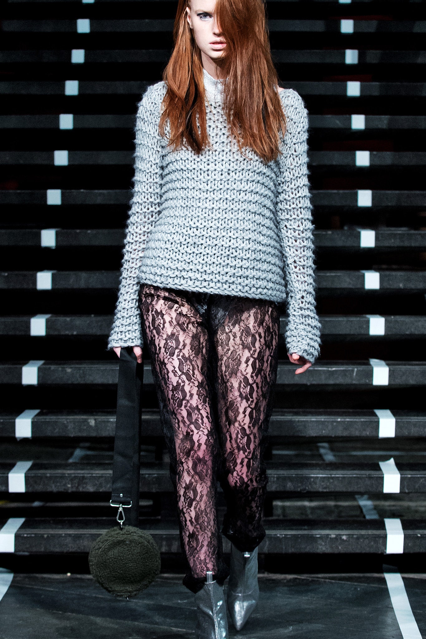 chunky open-knit gray sweater