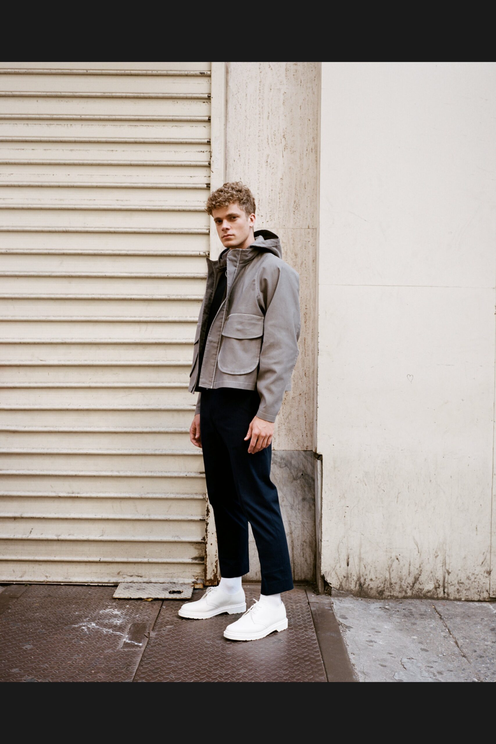 gray hooded utility jacket