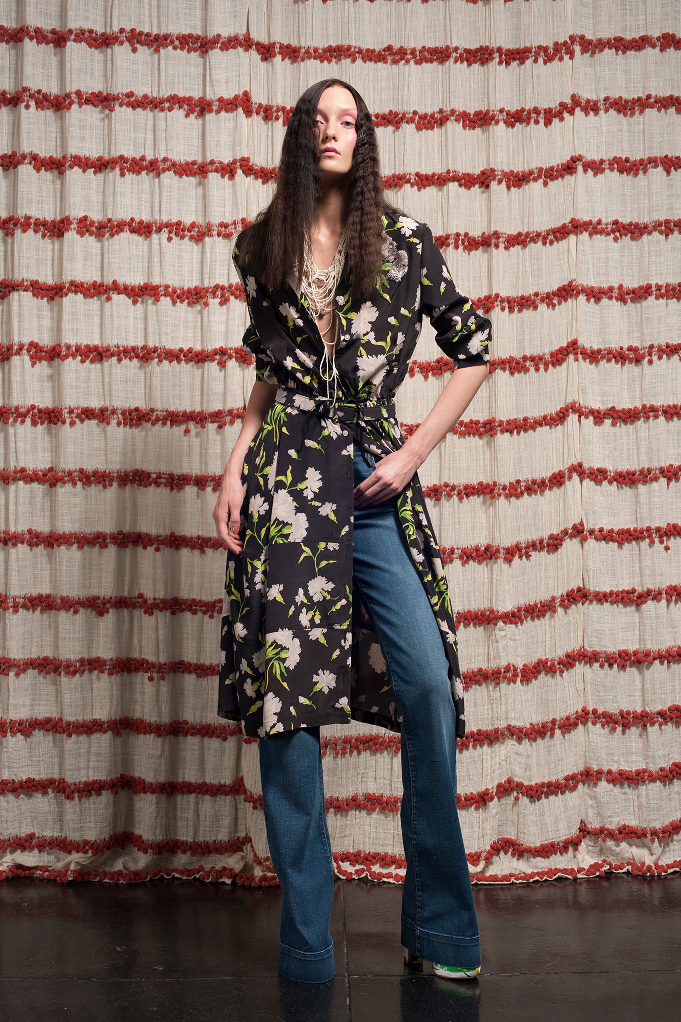 floral satin shirt-dress