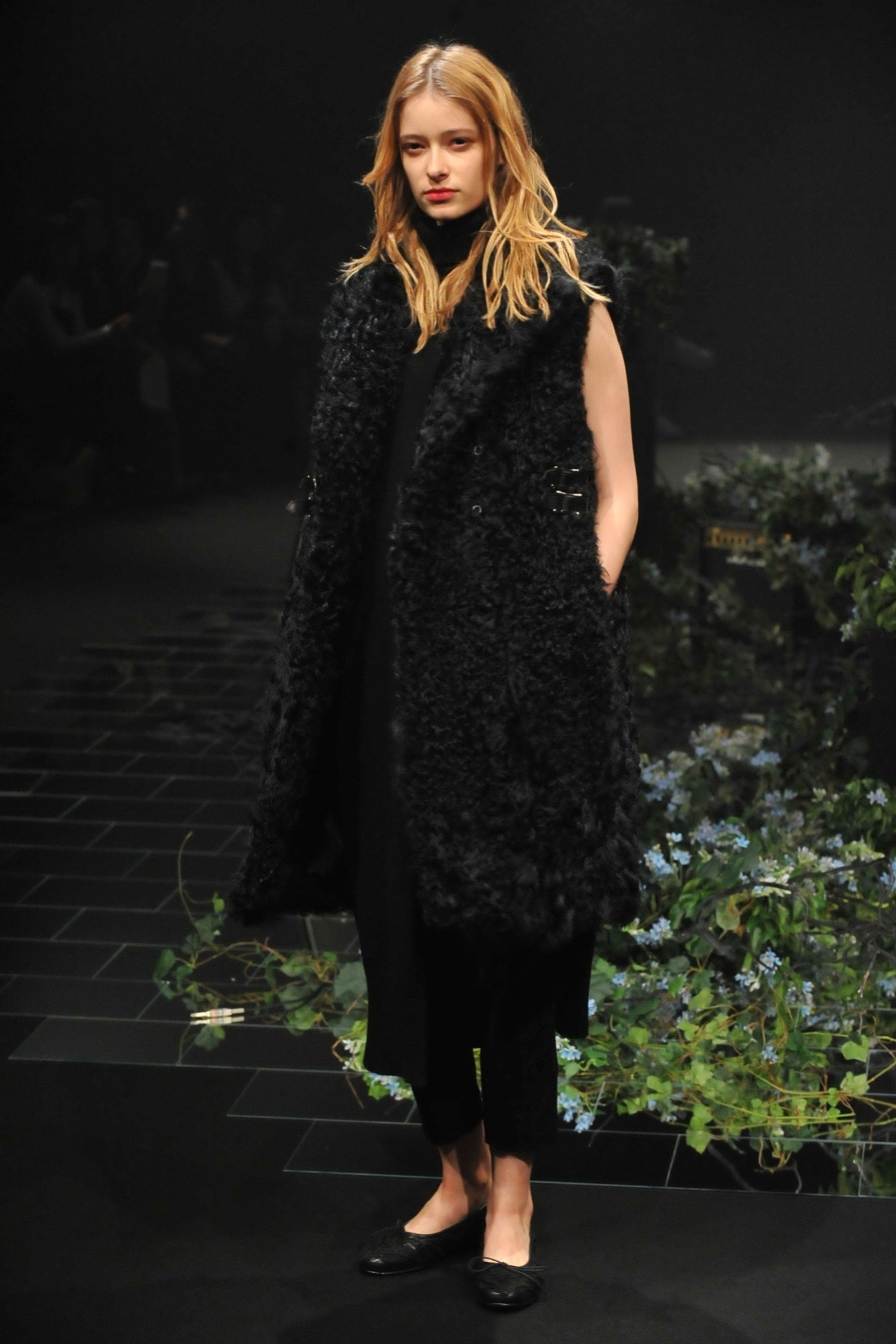 long black fur gilet