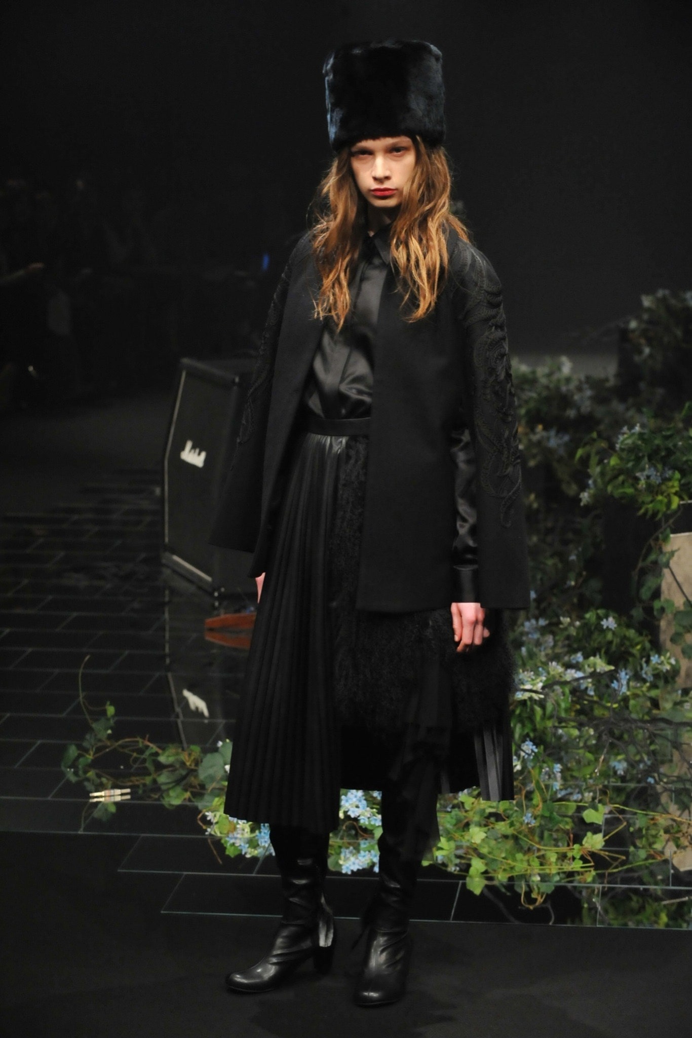 black satin collared long-sleeve shiny shirt