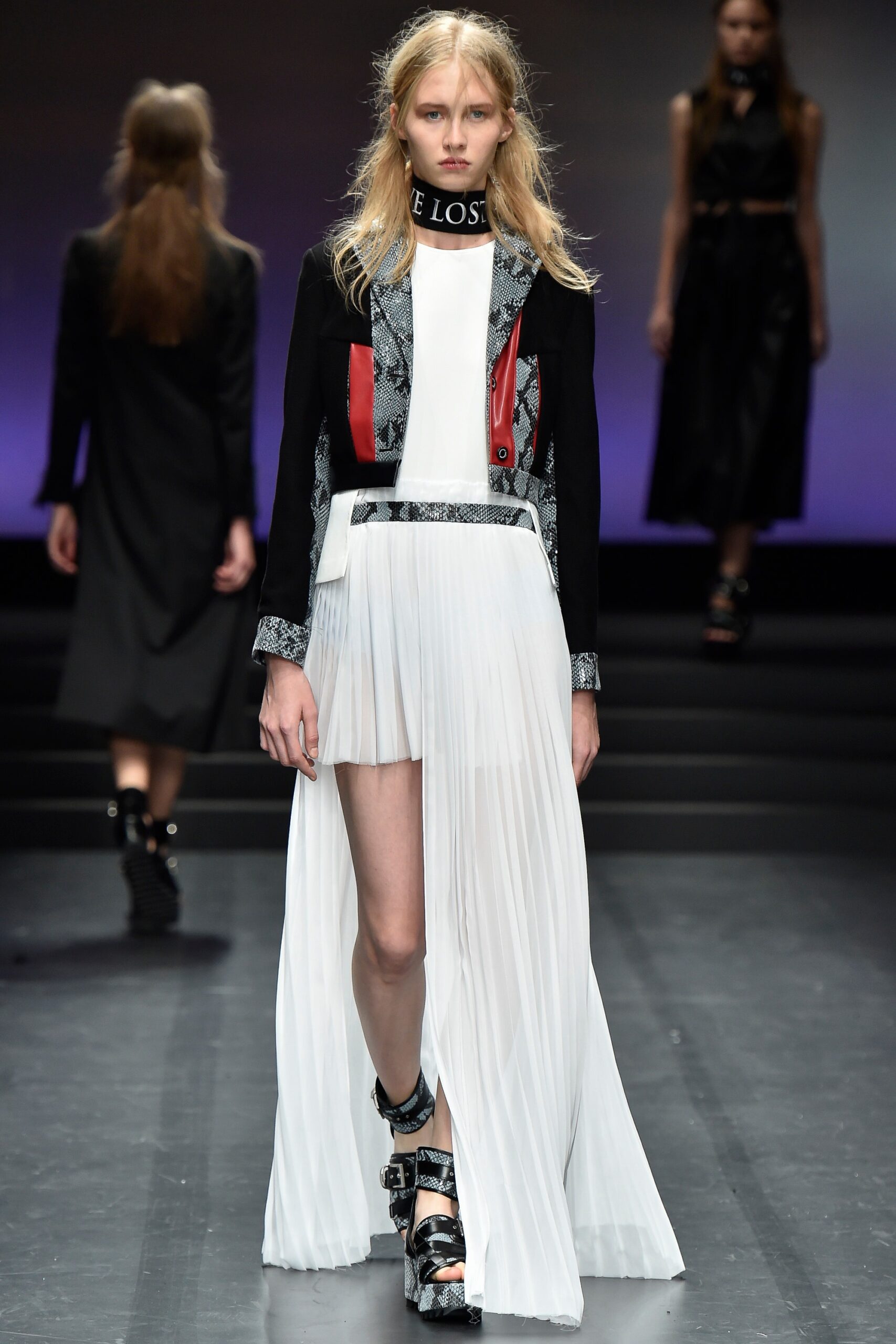 white pleated high-low chiffon dress