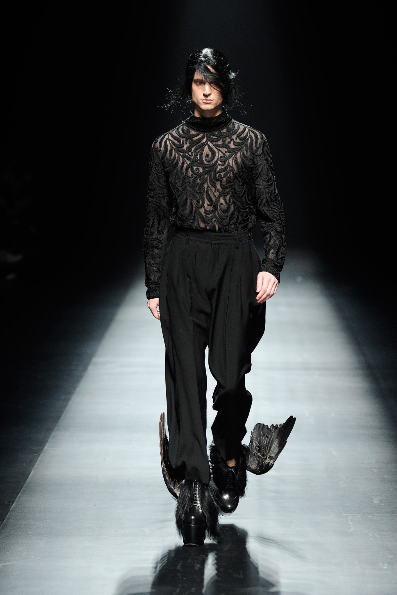 sheer embroidered high-neck lace top