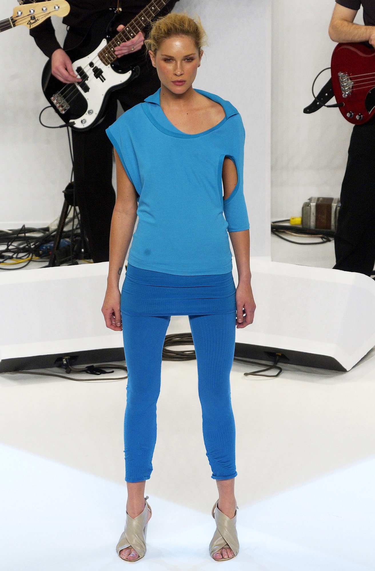 asymmetric cutout blue jersey top