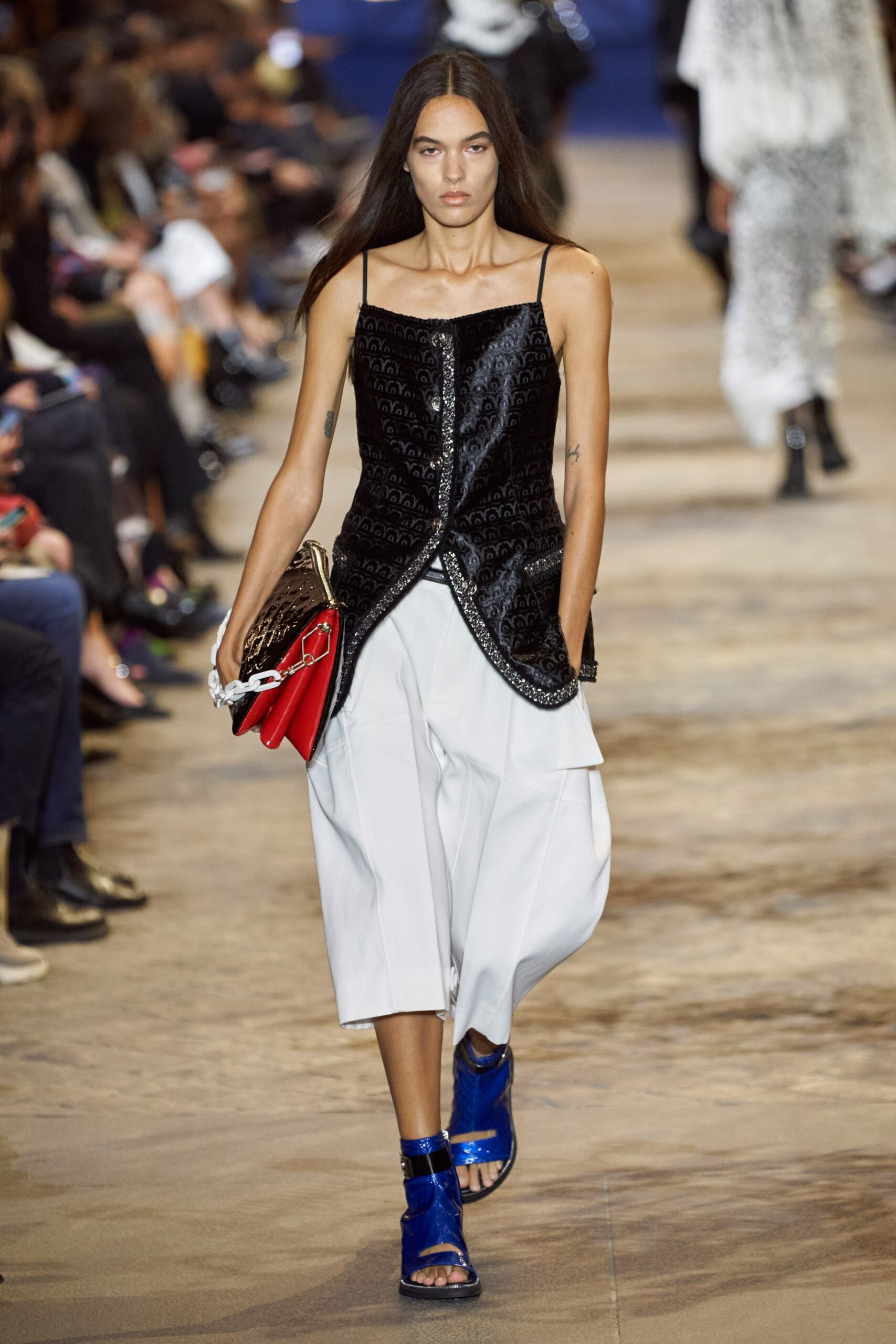 blue leather open-toe strappy shiny sandals
