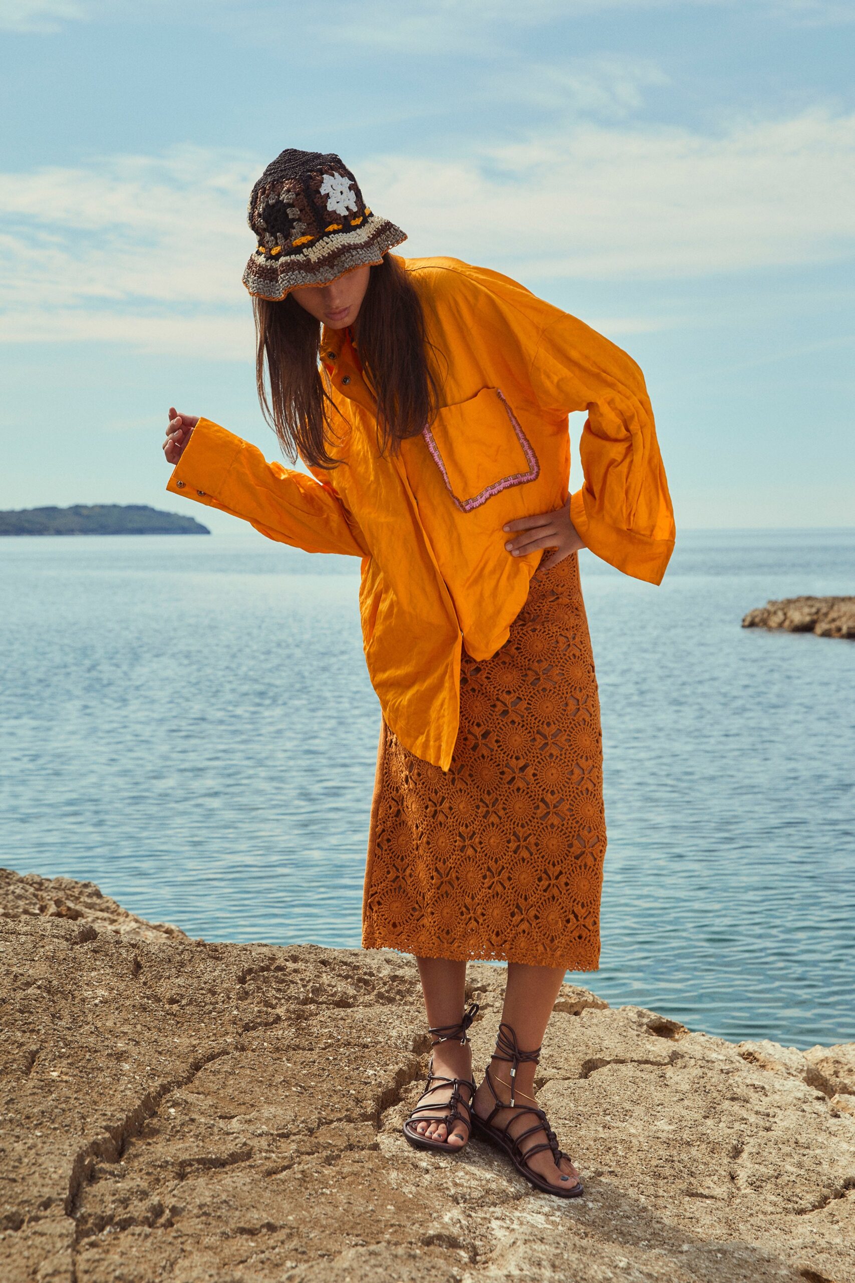 oversized orange collared shirt