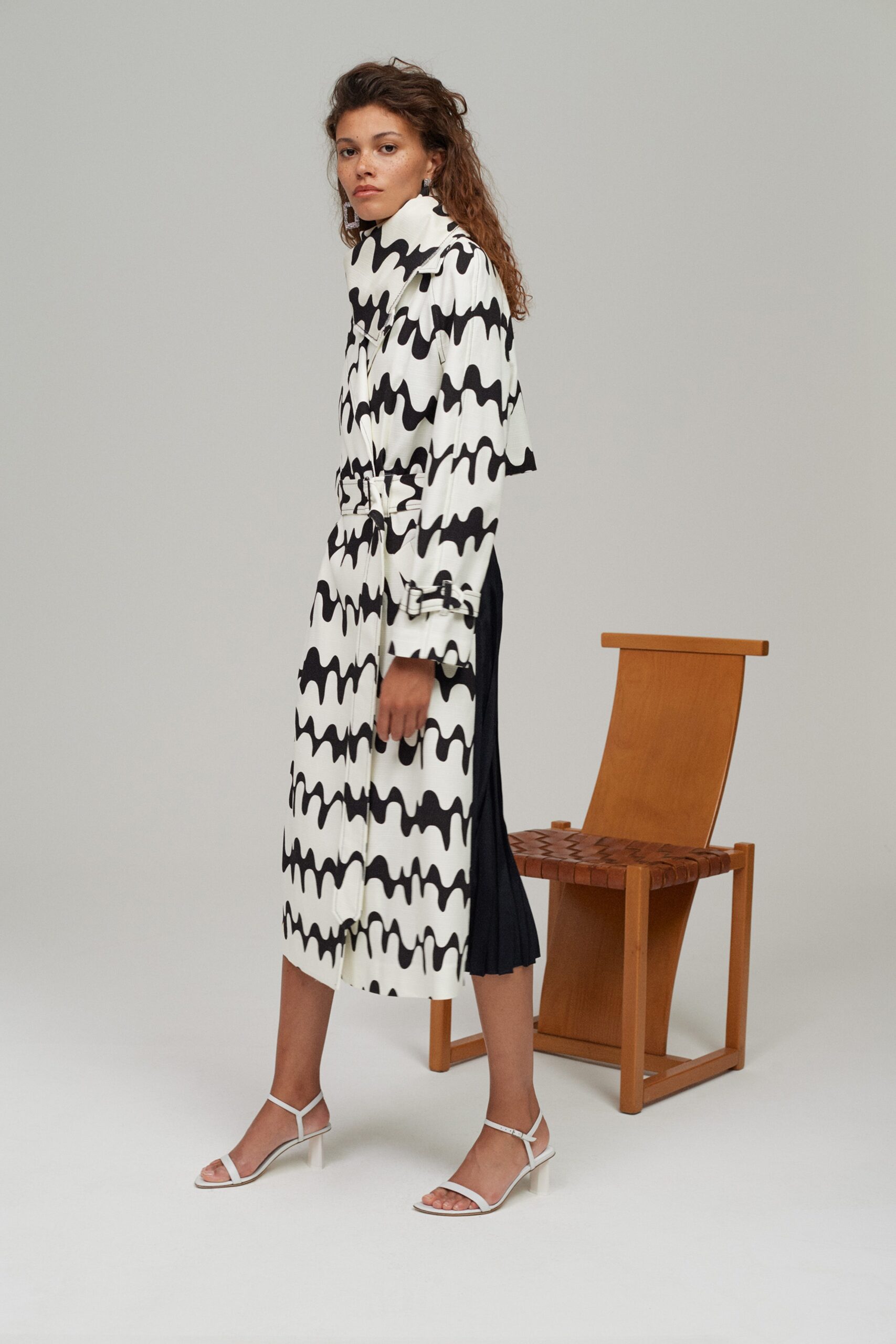 black and white printed coat