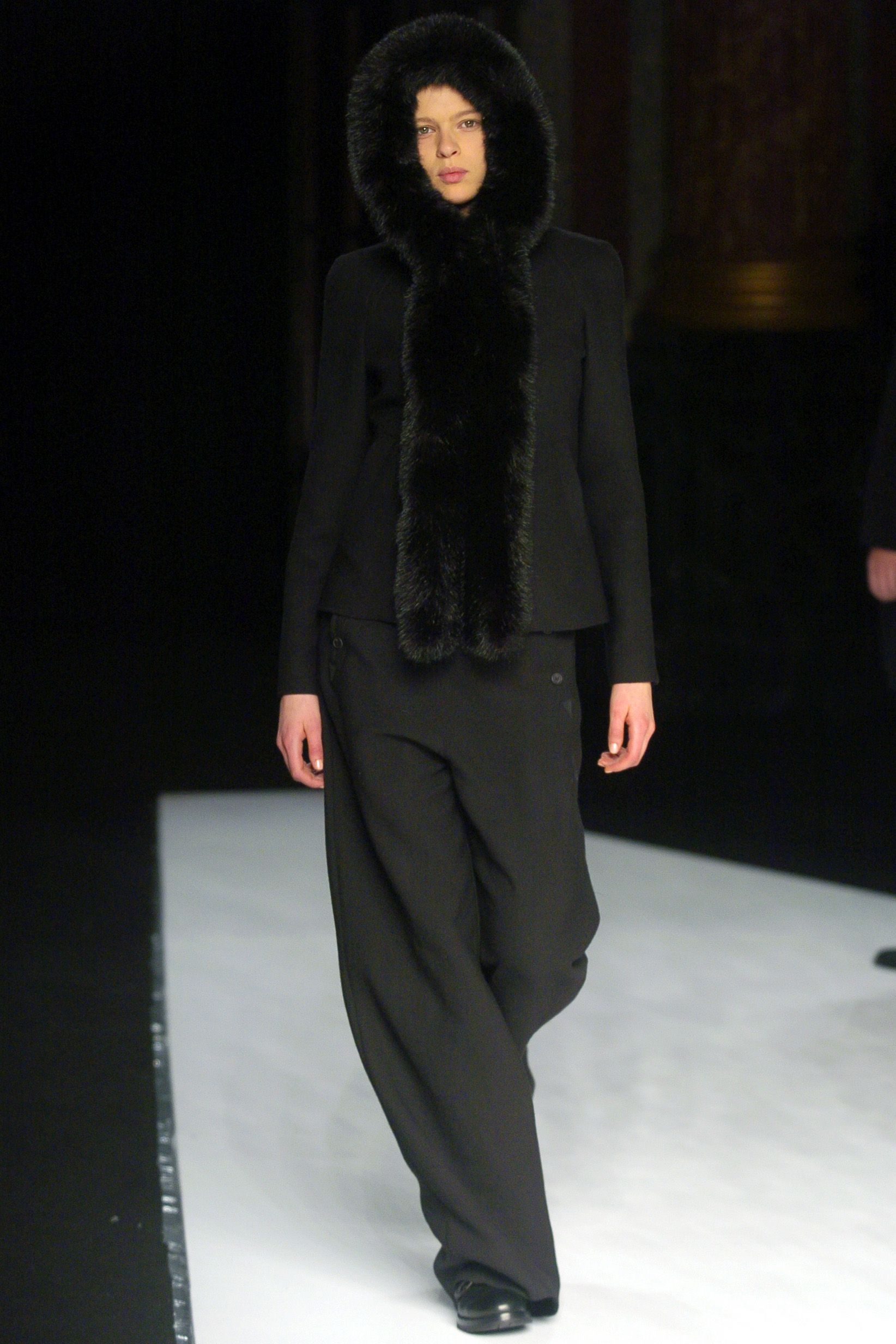 fur-trim hooded black jacket