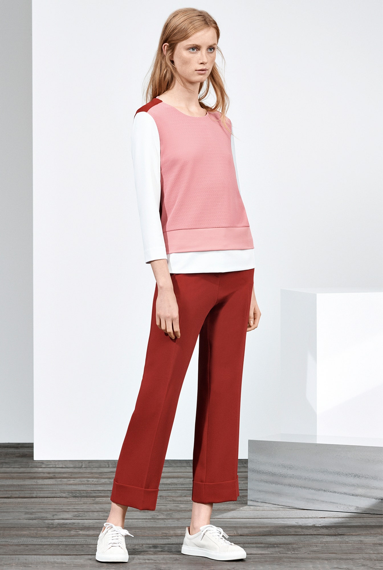 pink color-blocked long-sleeve top