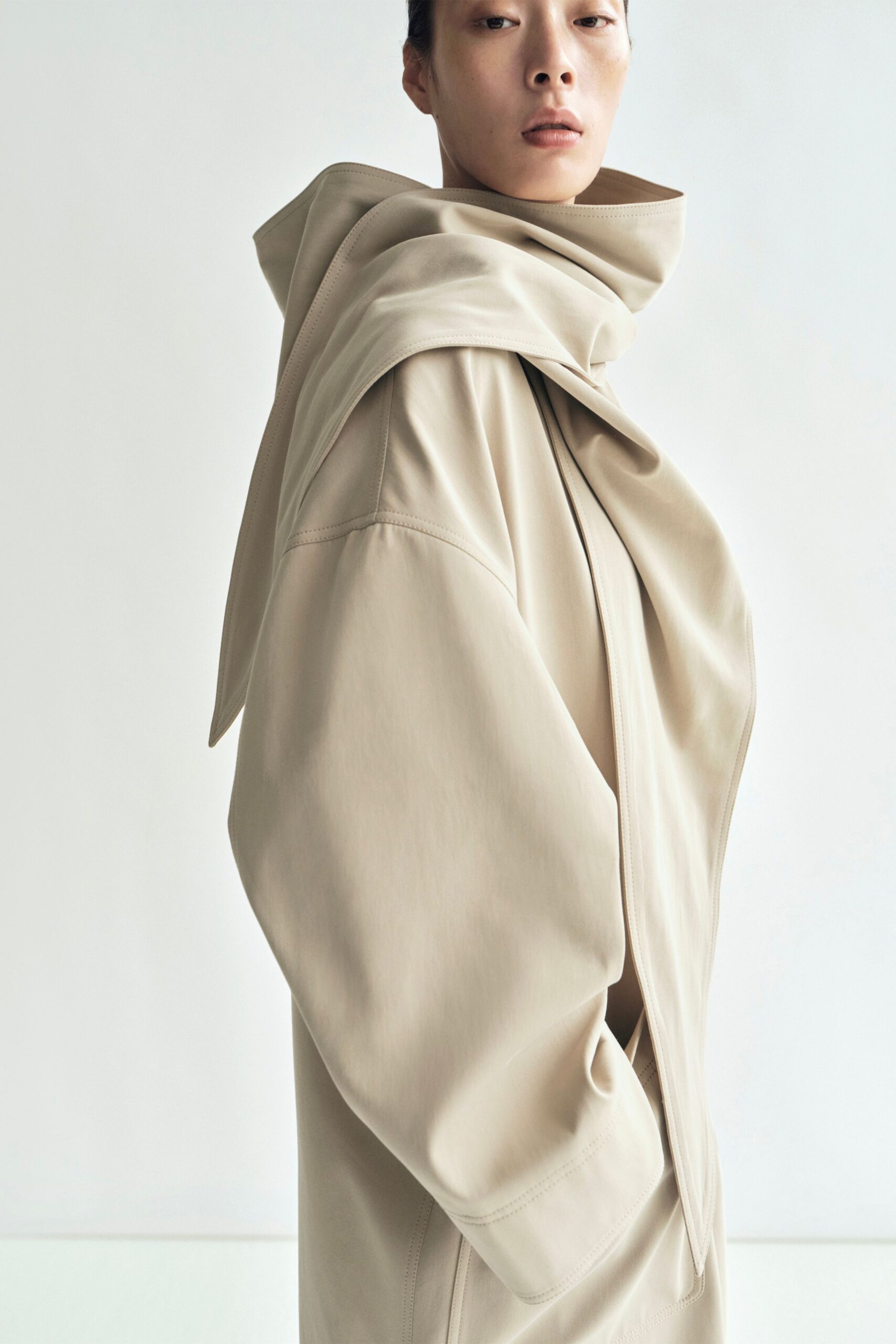 beige relaxed hooded coat