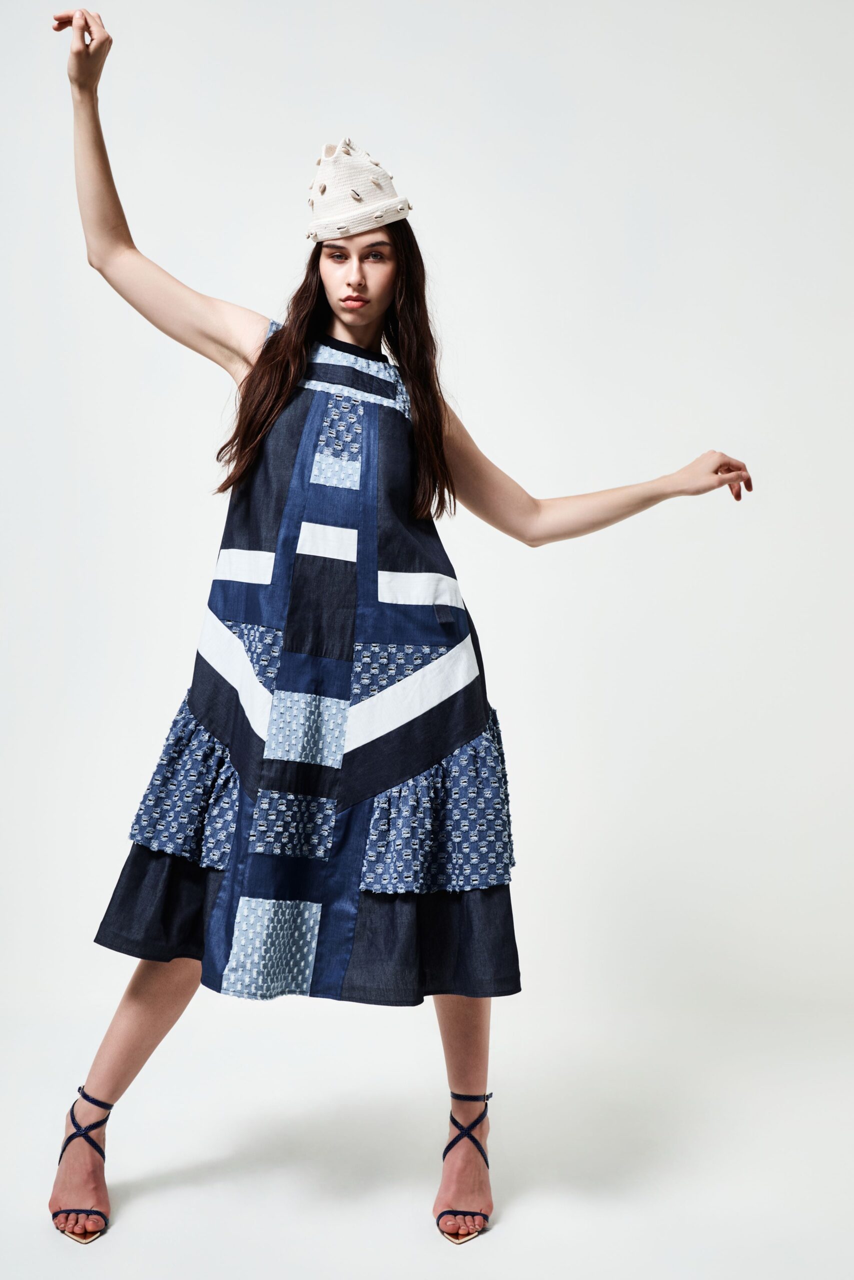 blue and white tiered dress