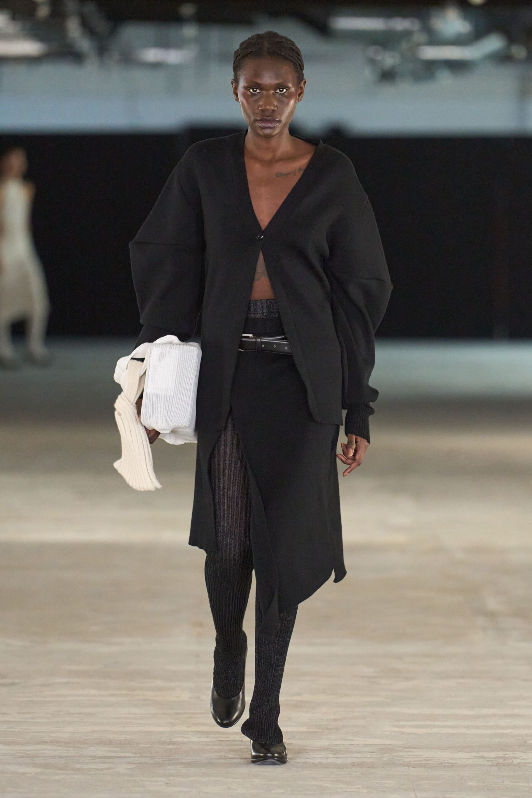 black wool long-sleeve v-neck oversized buttoned midi cardigan