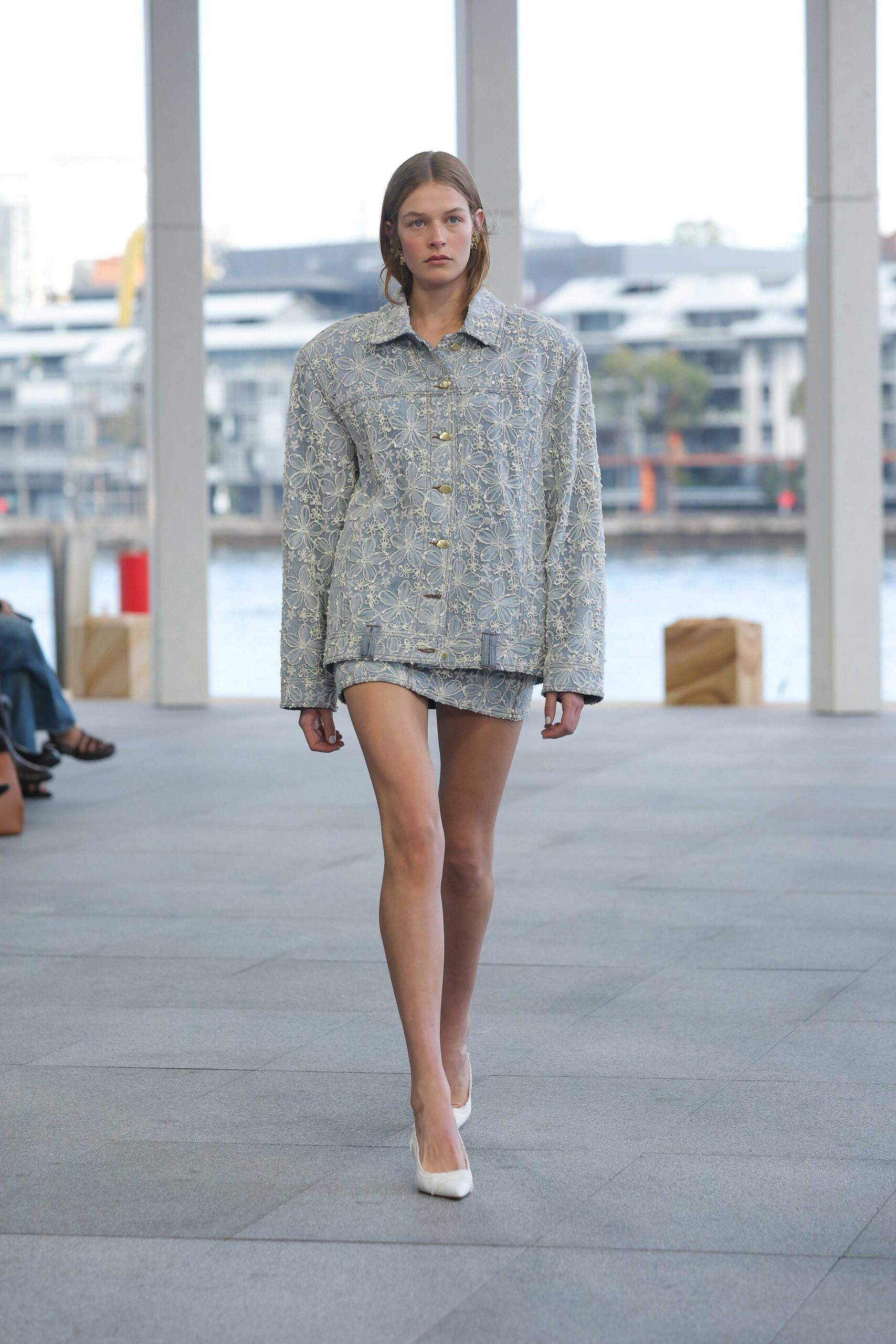 gray lace high-waisted floral embroidered textured mini shorts