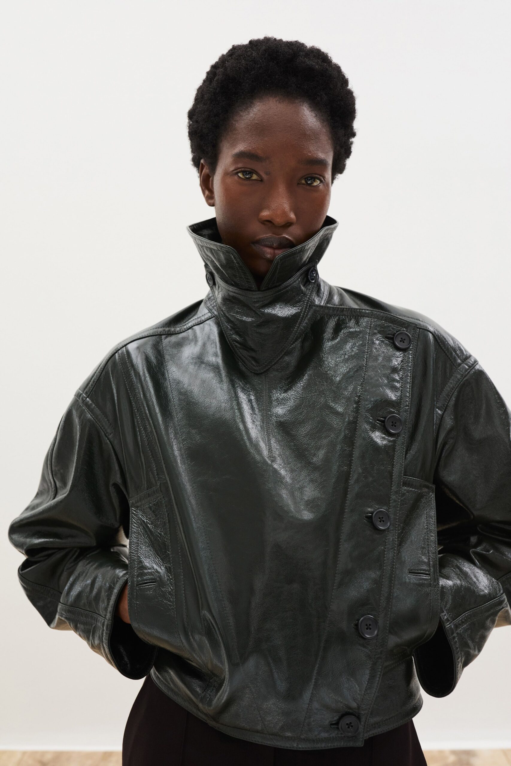 fitted black leather jacket