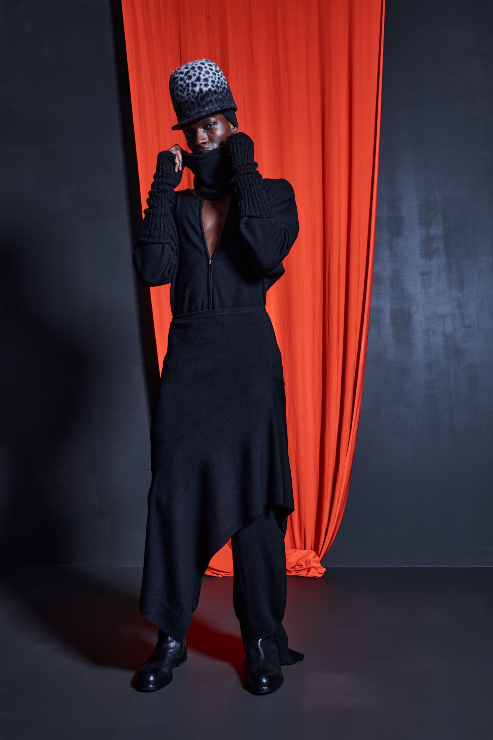 black fitted asymmetric dress