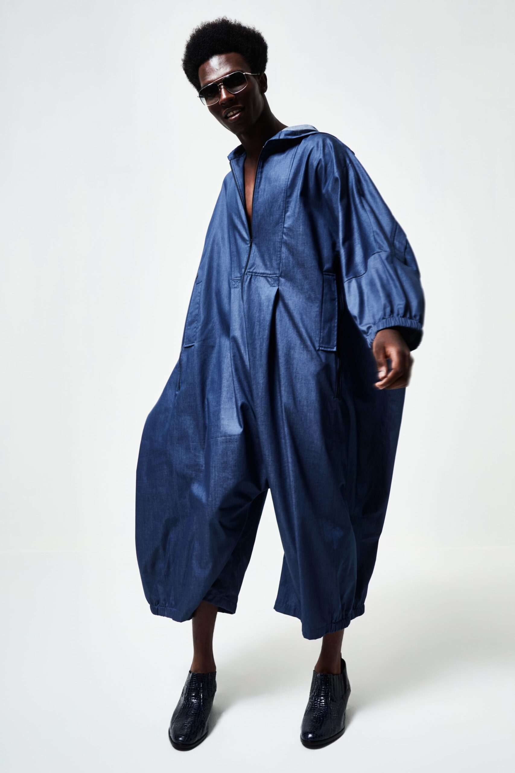 blue denim relaxed jumpsuit