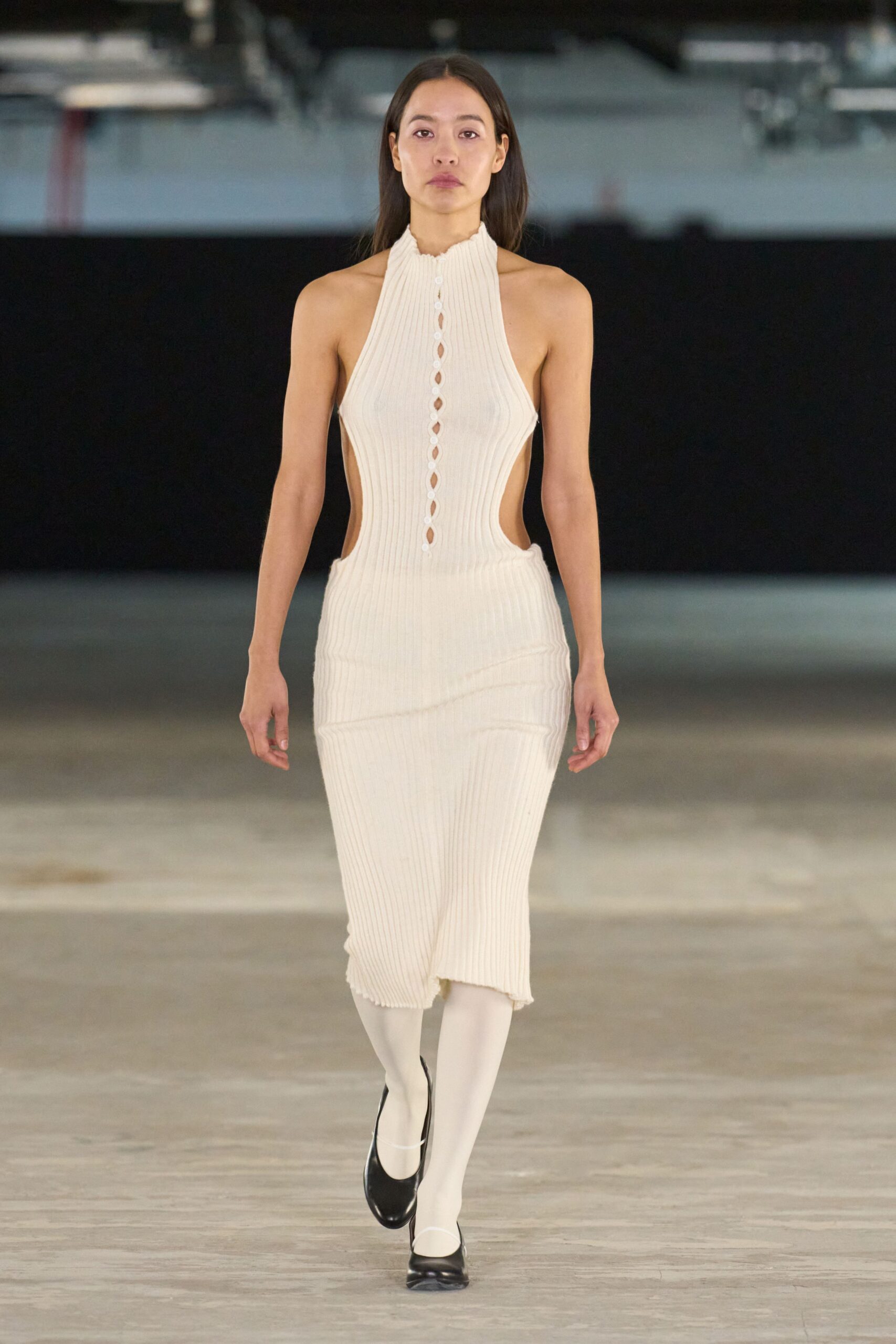 white fitted midi dress with cutouts