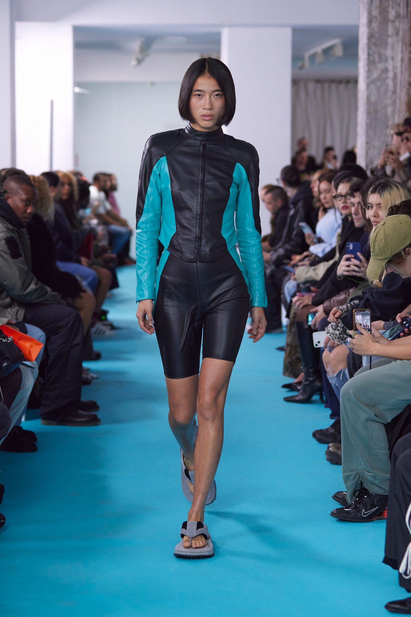 black and blue neoprene catsuit