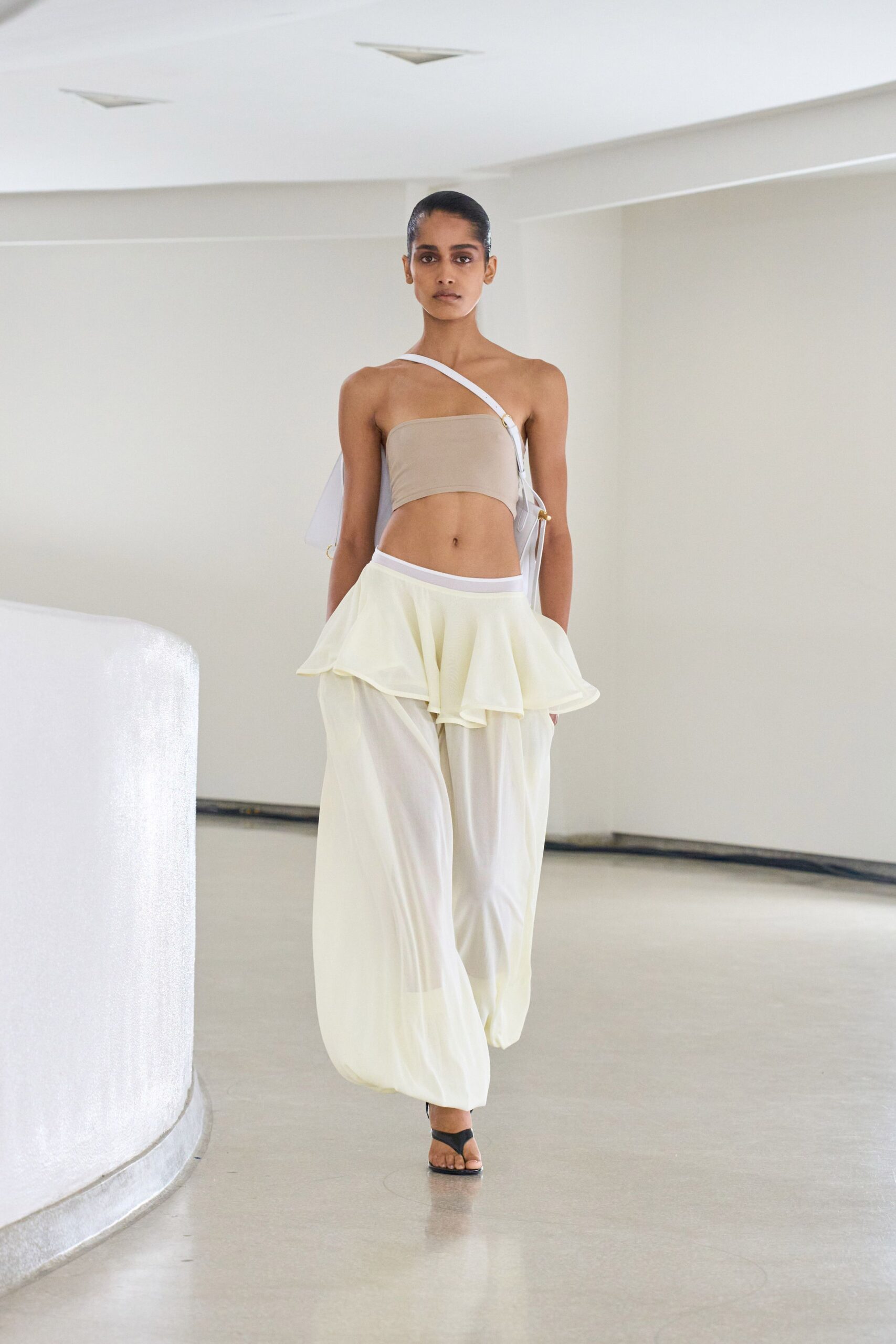 white chiffon relaxed layered wide-leg flowing pants