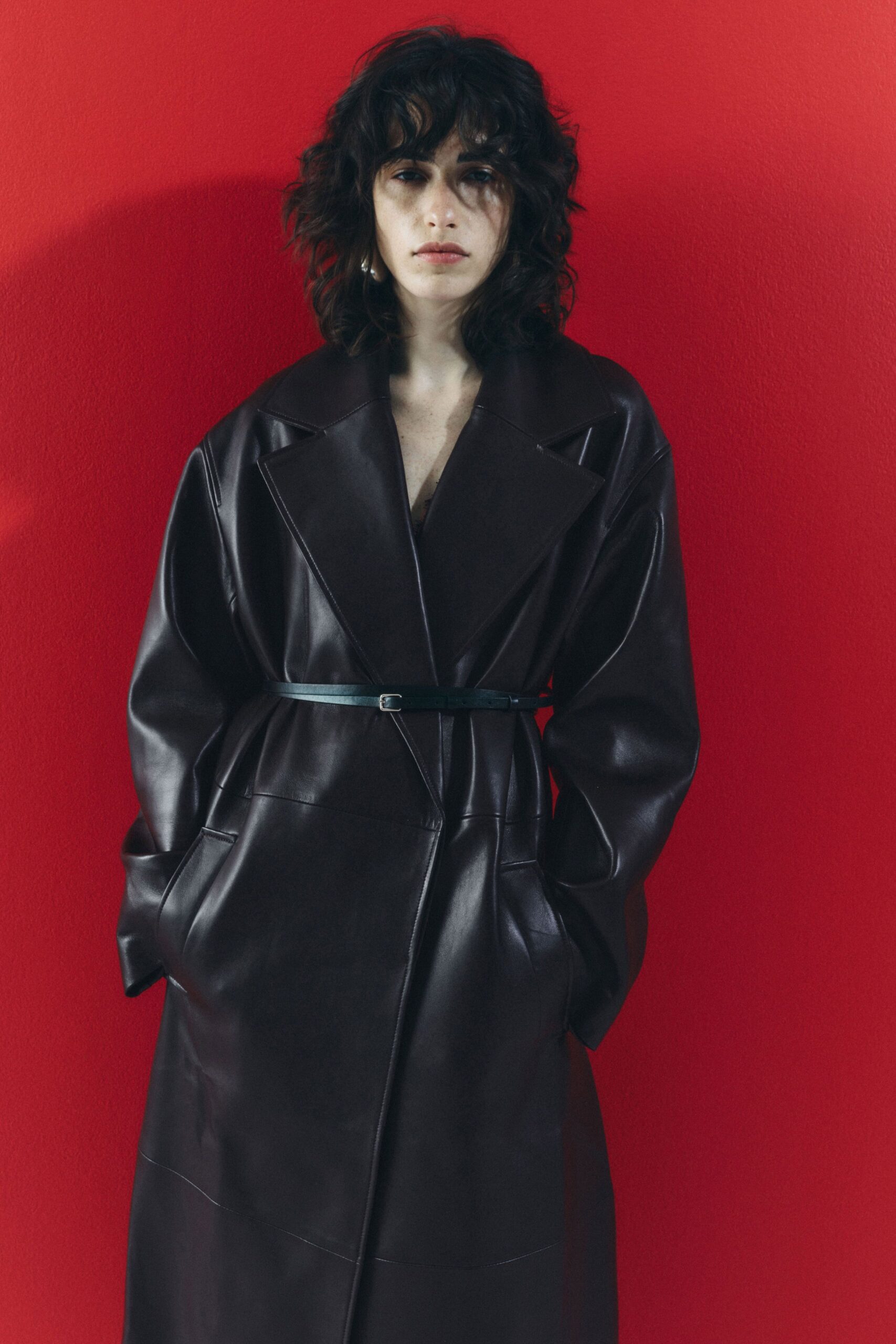brown leather relaxed coat