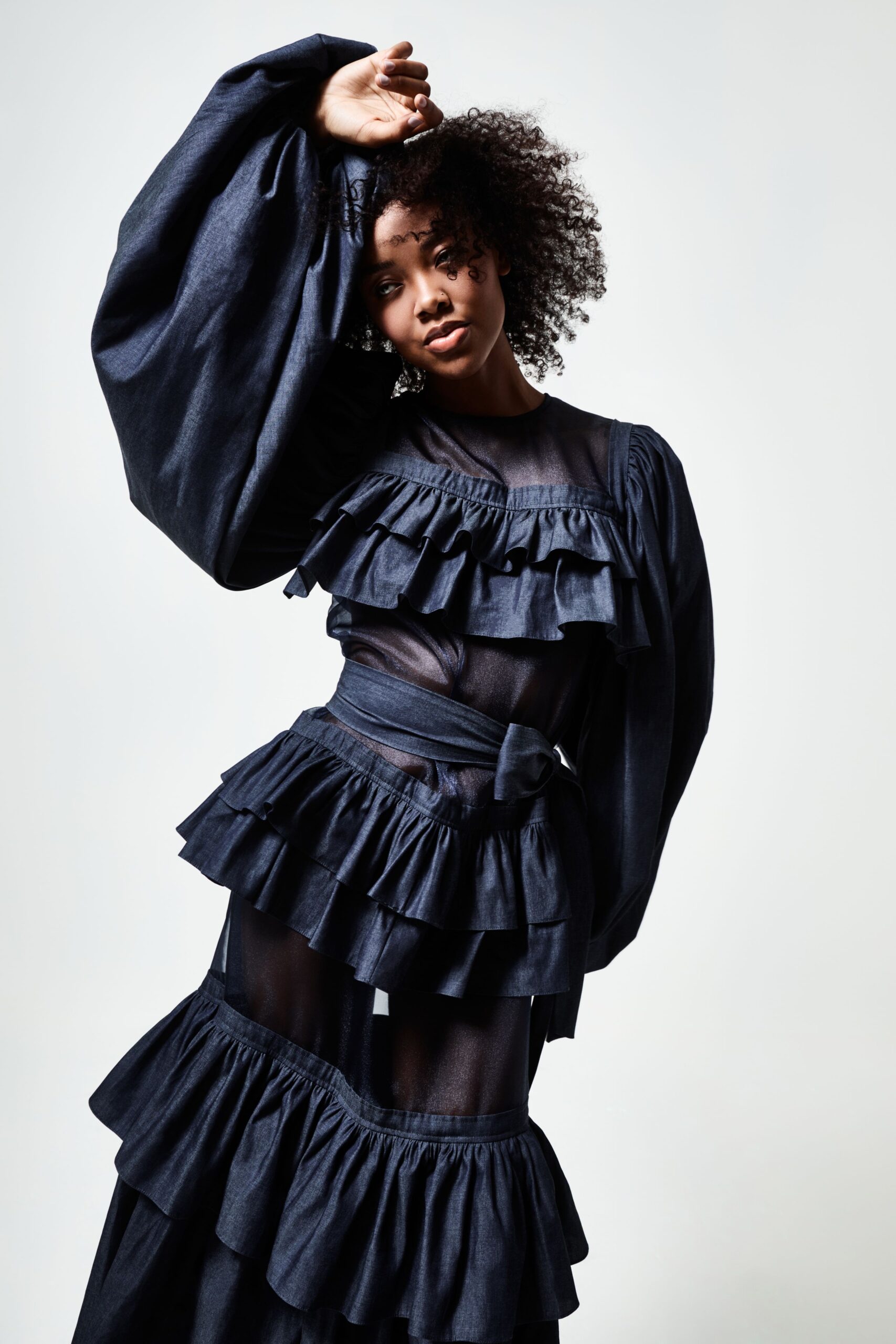black ruffled midi dress