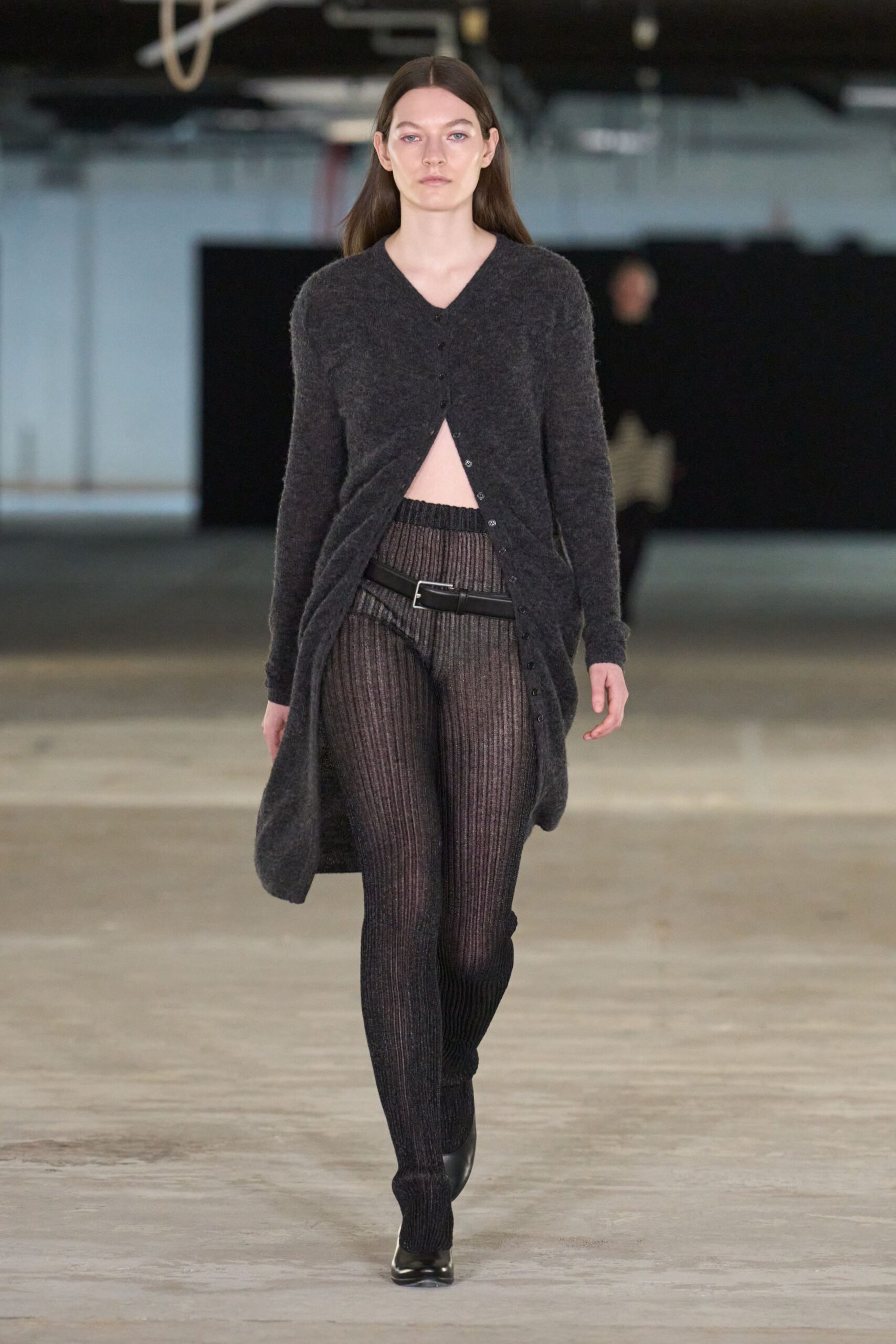 black wool long-sleeve v-neck relaxed layered midi cardigan