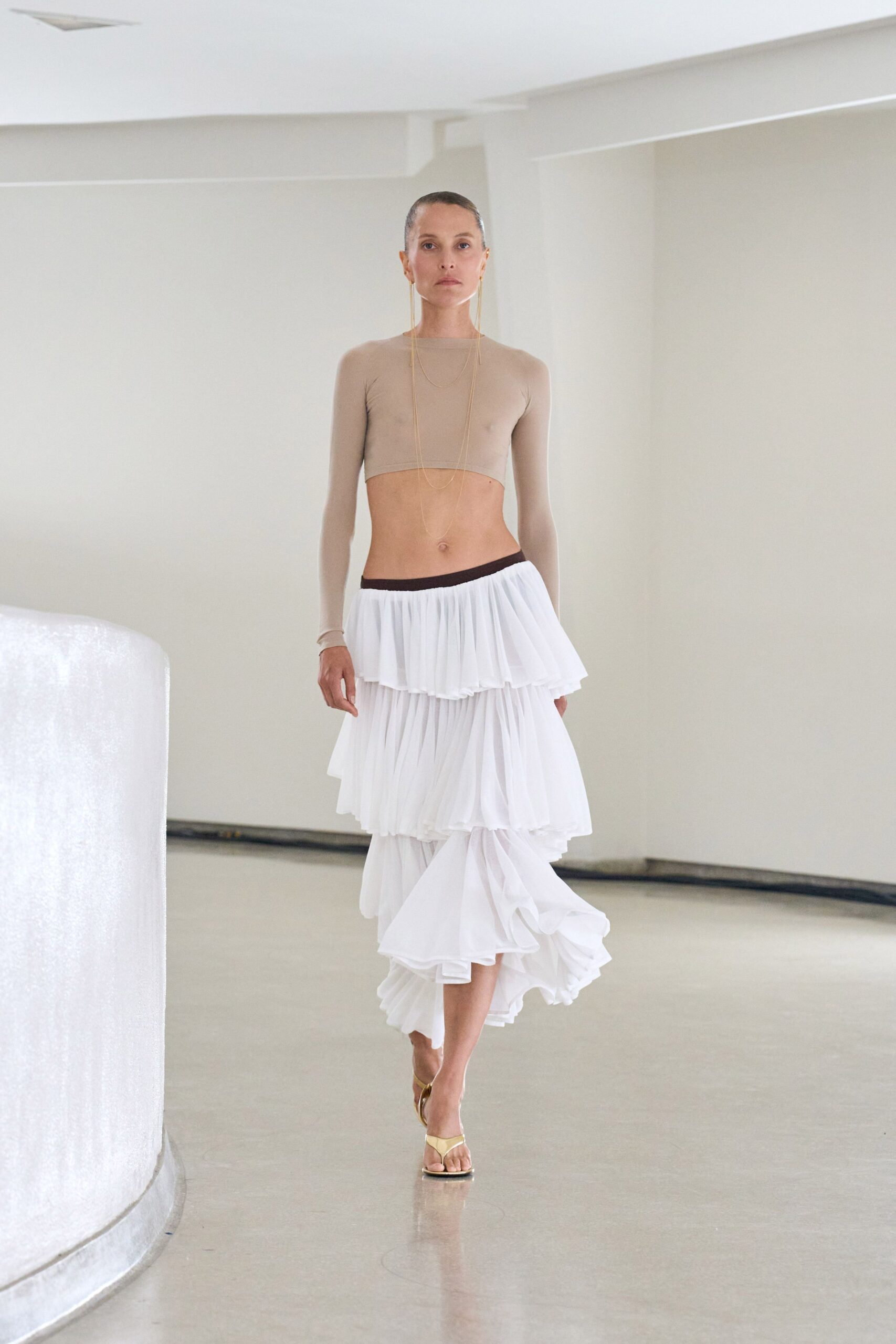 white cotton relaxed tiered midi skirt
