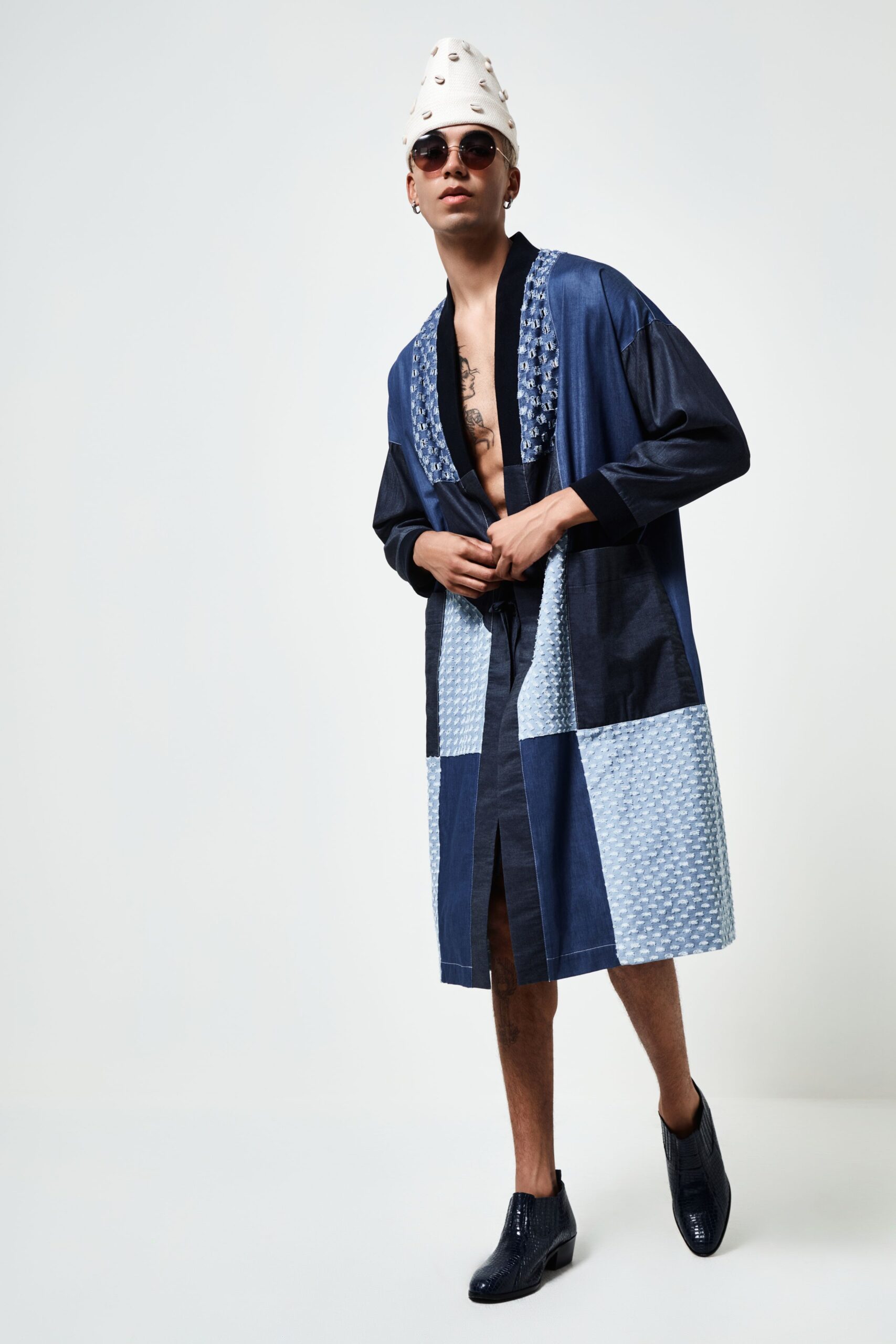 blue cotton relaxed coat