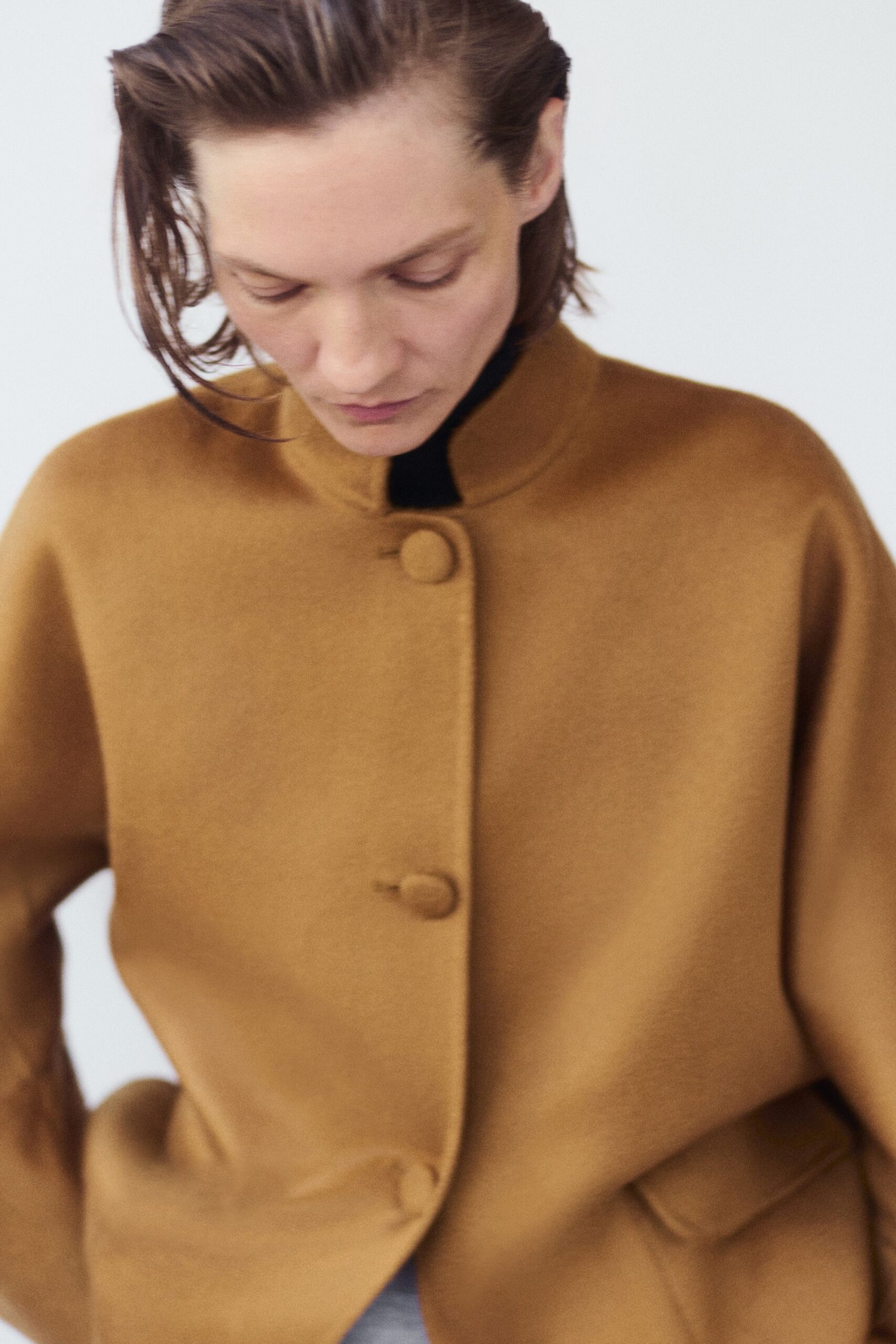 brown wool buttoned coat