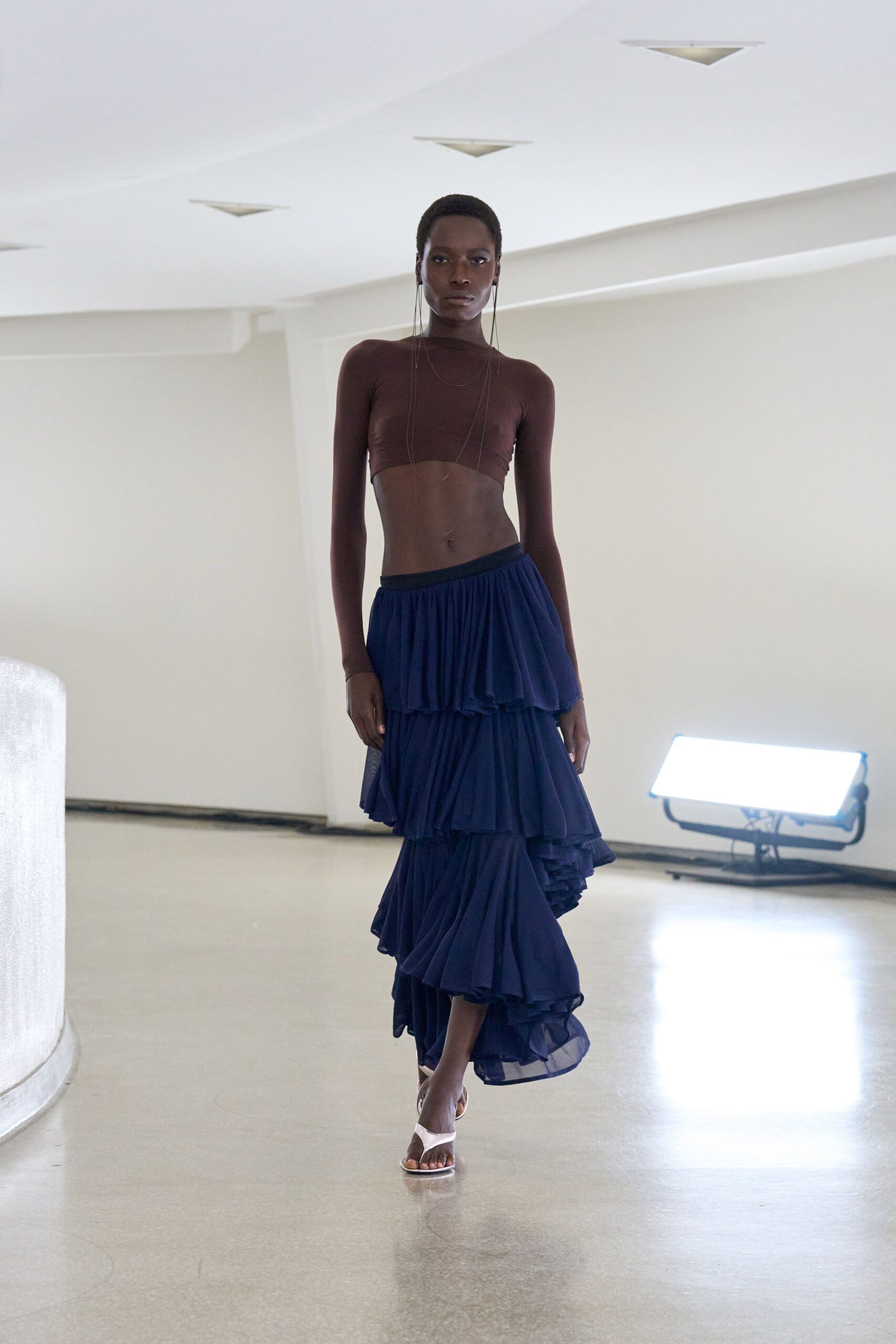 blue chiffon relaxed tiered flowing skirt