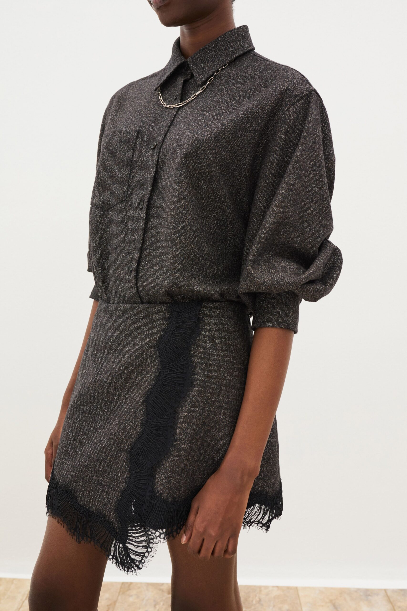 black gray relaxed shirt mini skirt